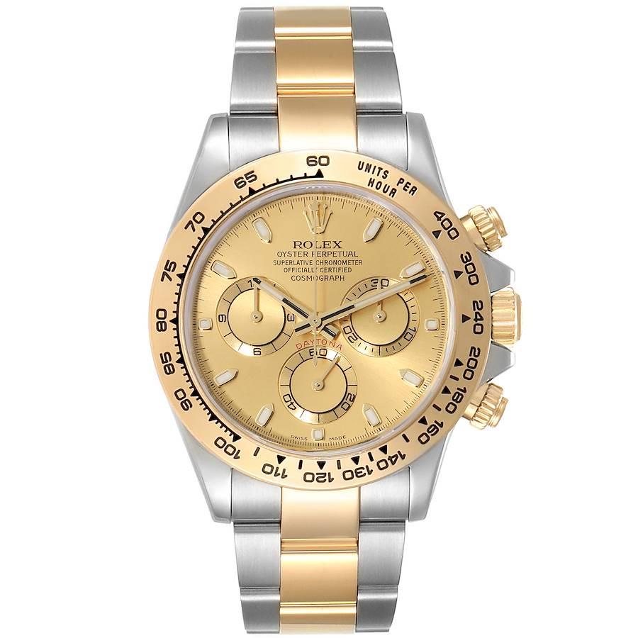 Rolex Cosmograph Daytona Steel Yellow Gold Mens Watch 116503 Unworn. Officially certified chronometer self-winding movement. Rhodium-plated, oeil-de-perdrix decoration, straight line lever escapement, monometallic balance adjusted to 5 positions,
