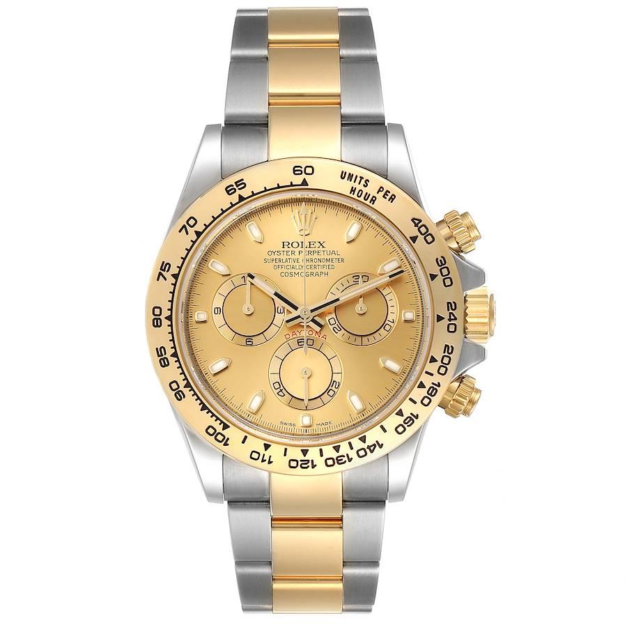 Rolex Cosmograph Daytona Steel Yellow Gold Mens Watch 116503 Unworn. Officially certified chronometer self-winding movement. Rhodium-plated, oeil-de-perdrix decoration, straight line lever escapement, monometallic balance adjusted to 5 positions,
