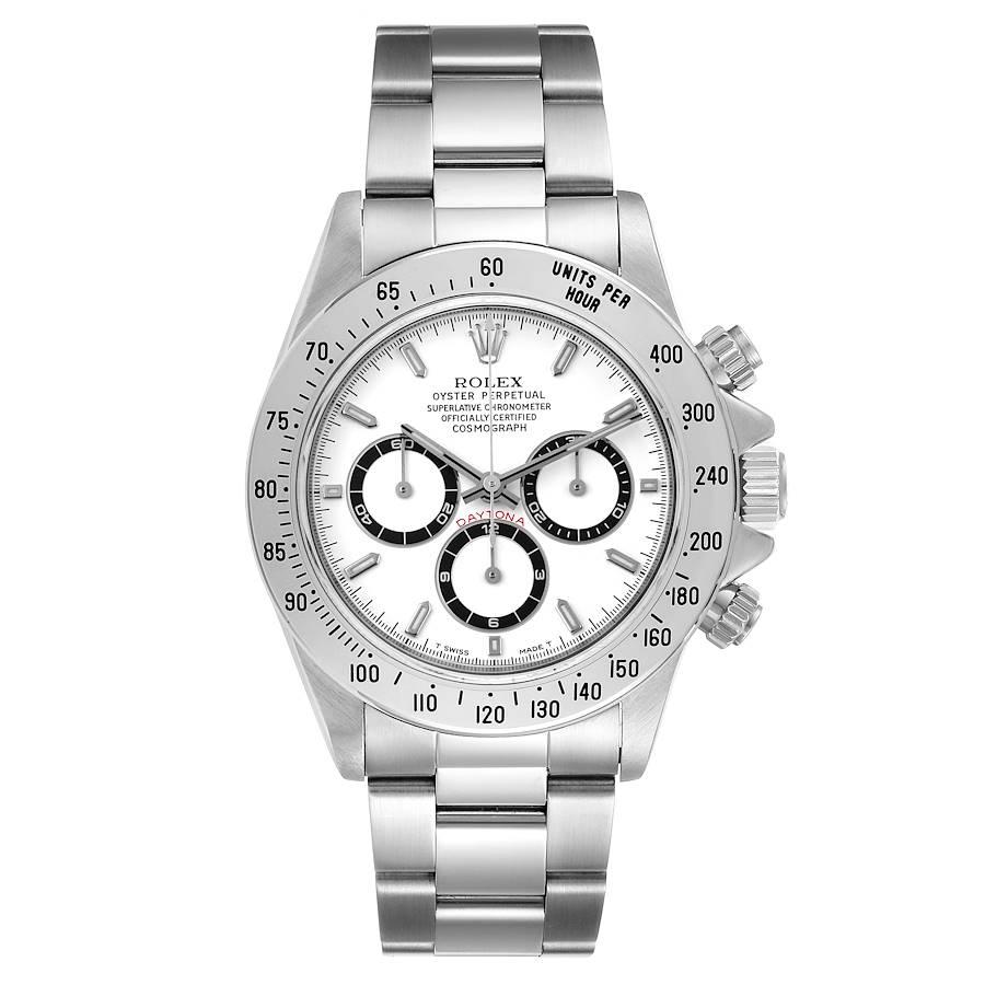 Rolex Cosmograph Daytona White Dial Zenith Movement Watch 16520. Zenith automatic self-winding chronograph movement. Stainless steel case 40.0 mm in diameter. Screw back, screw down crown, two round screw down chronograph buttons in the band.