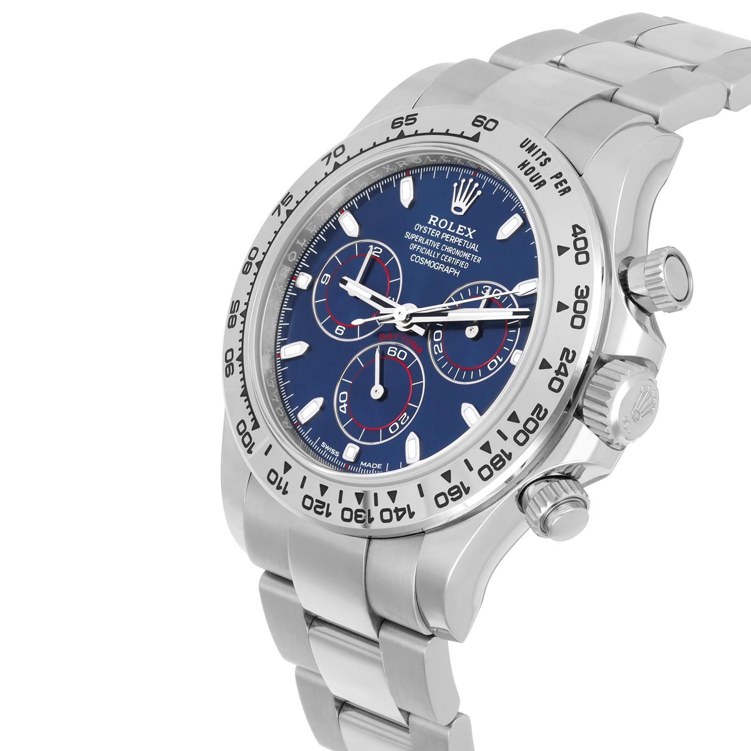 Modern Rolex Cosmograph Daytona White Gold 40mm Blue Dial 116509 Complete 2020 For Sale