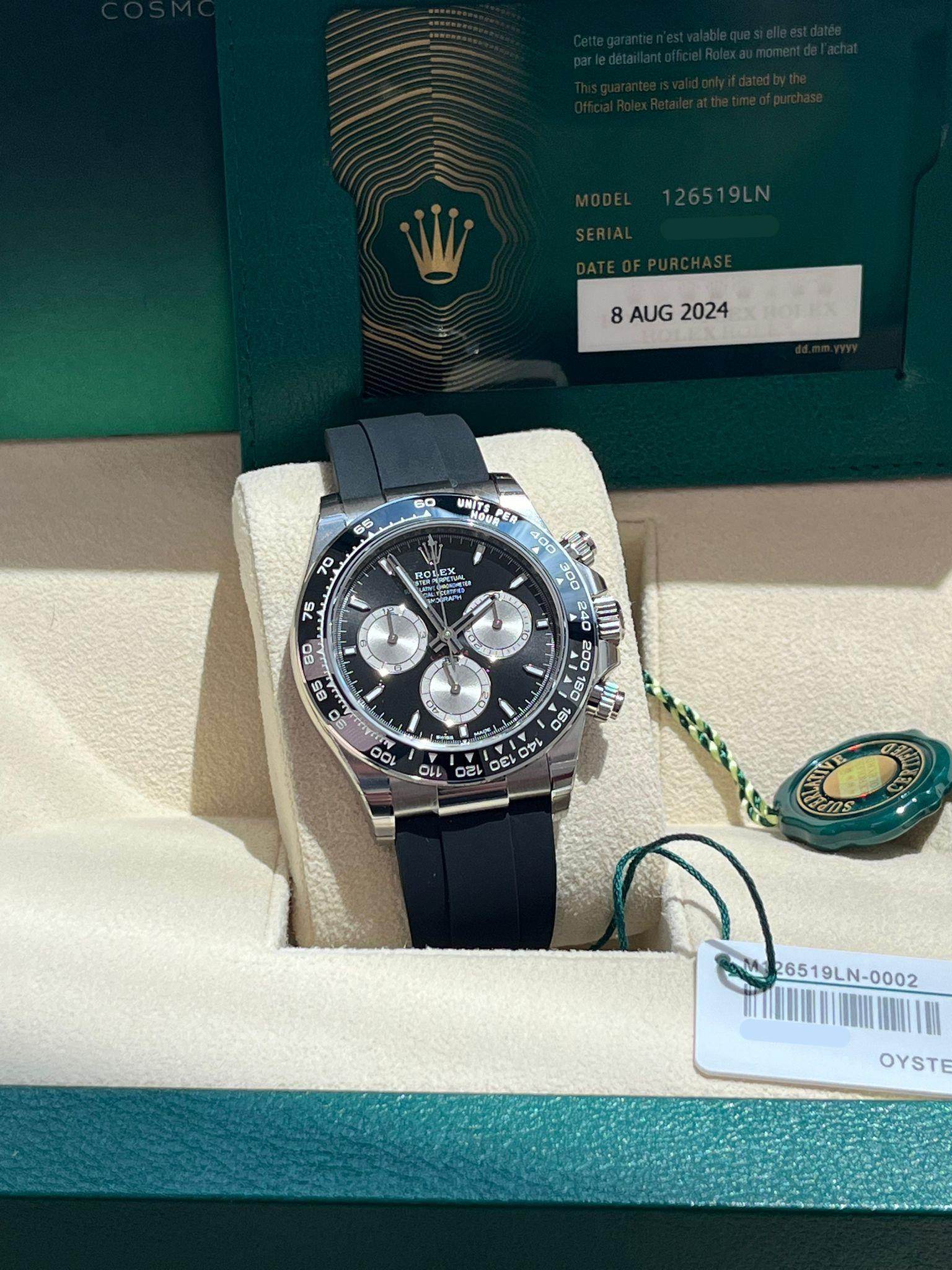Modernist Rolex Cosmograph Daytona White Gold Black Dial Rubber Strap Watch 126519LN