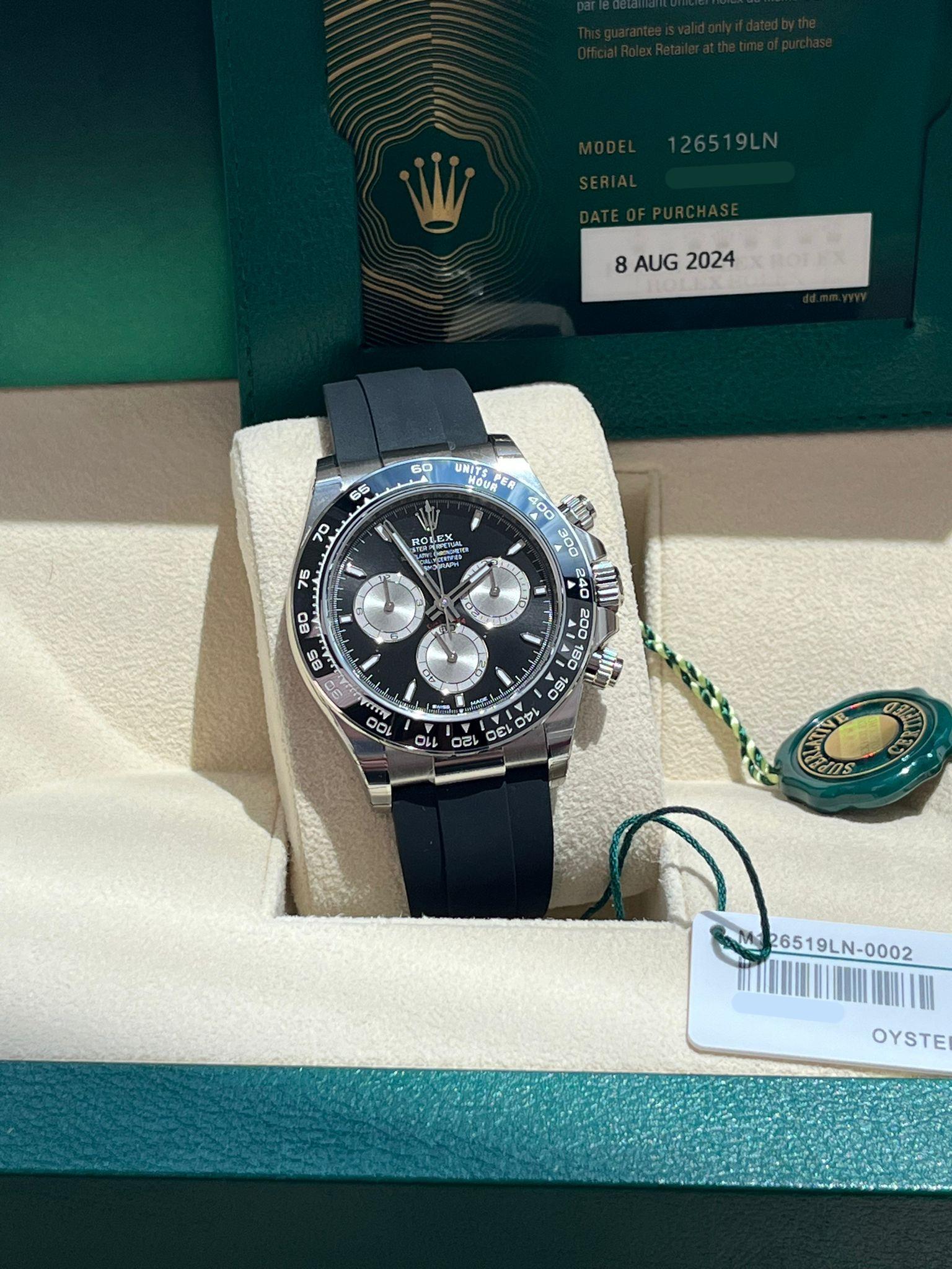 Rolex Cosmograph Daytona White Gold Black Dial Rubber Strap Watch 126519LN In New Condition In Aventura, FL