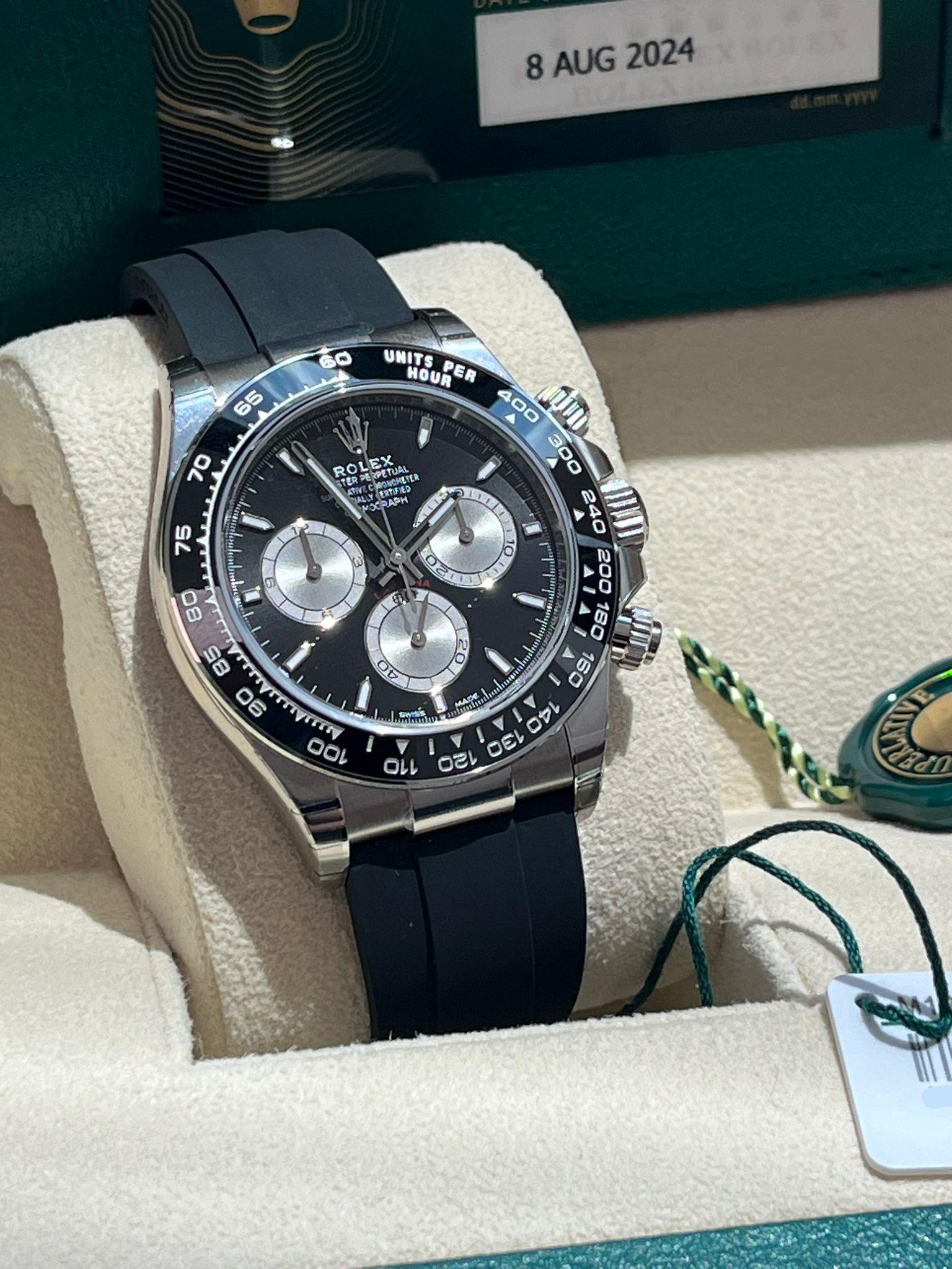 Rolex Cosmograph Daytona White Gold Black Dial Rubber Strap Watch 126519LN 2