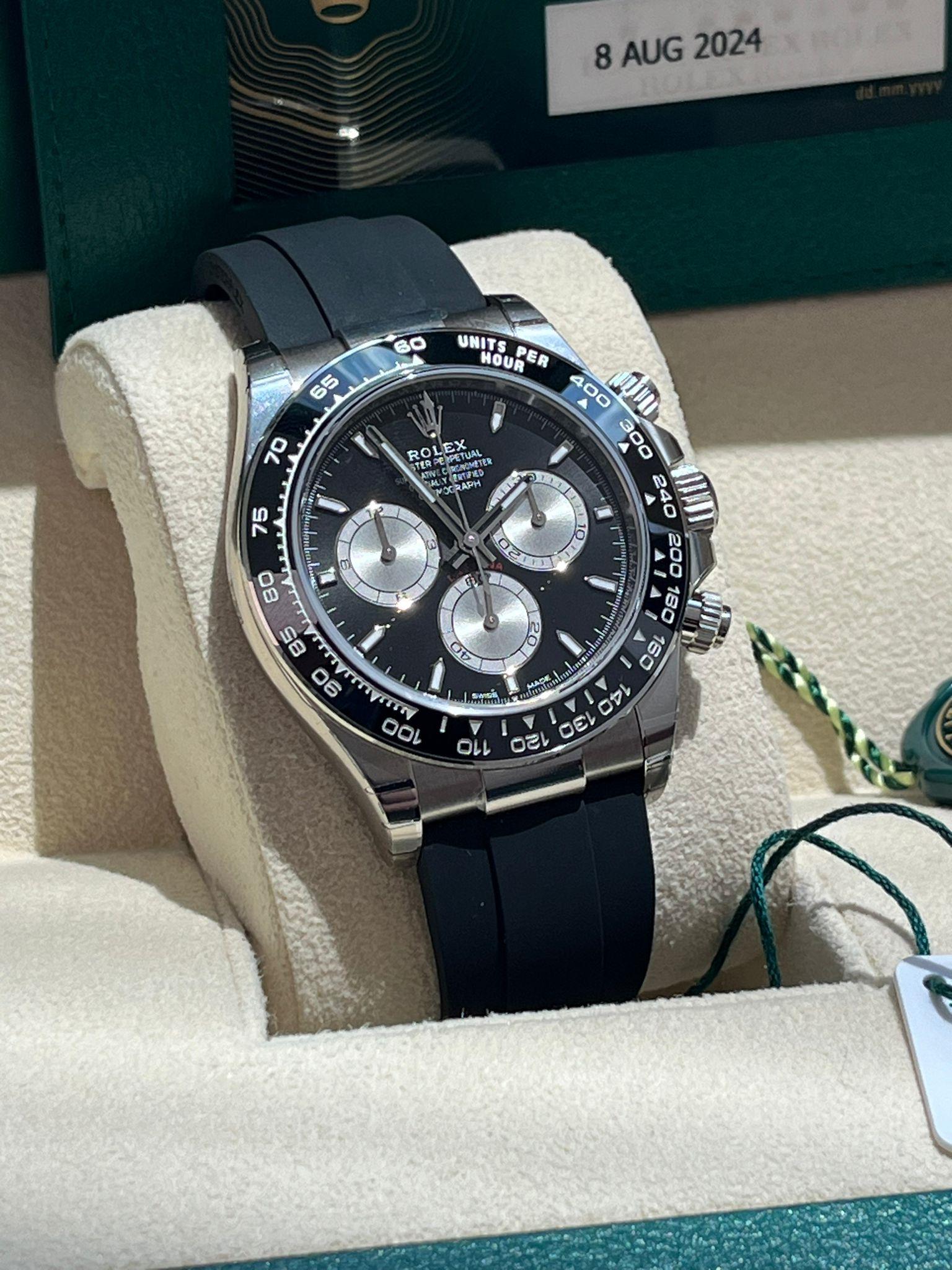 Rolex Cosmograph Daytona White Gold Black Dial Rubber Strap Watch 126519LN 3