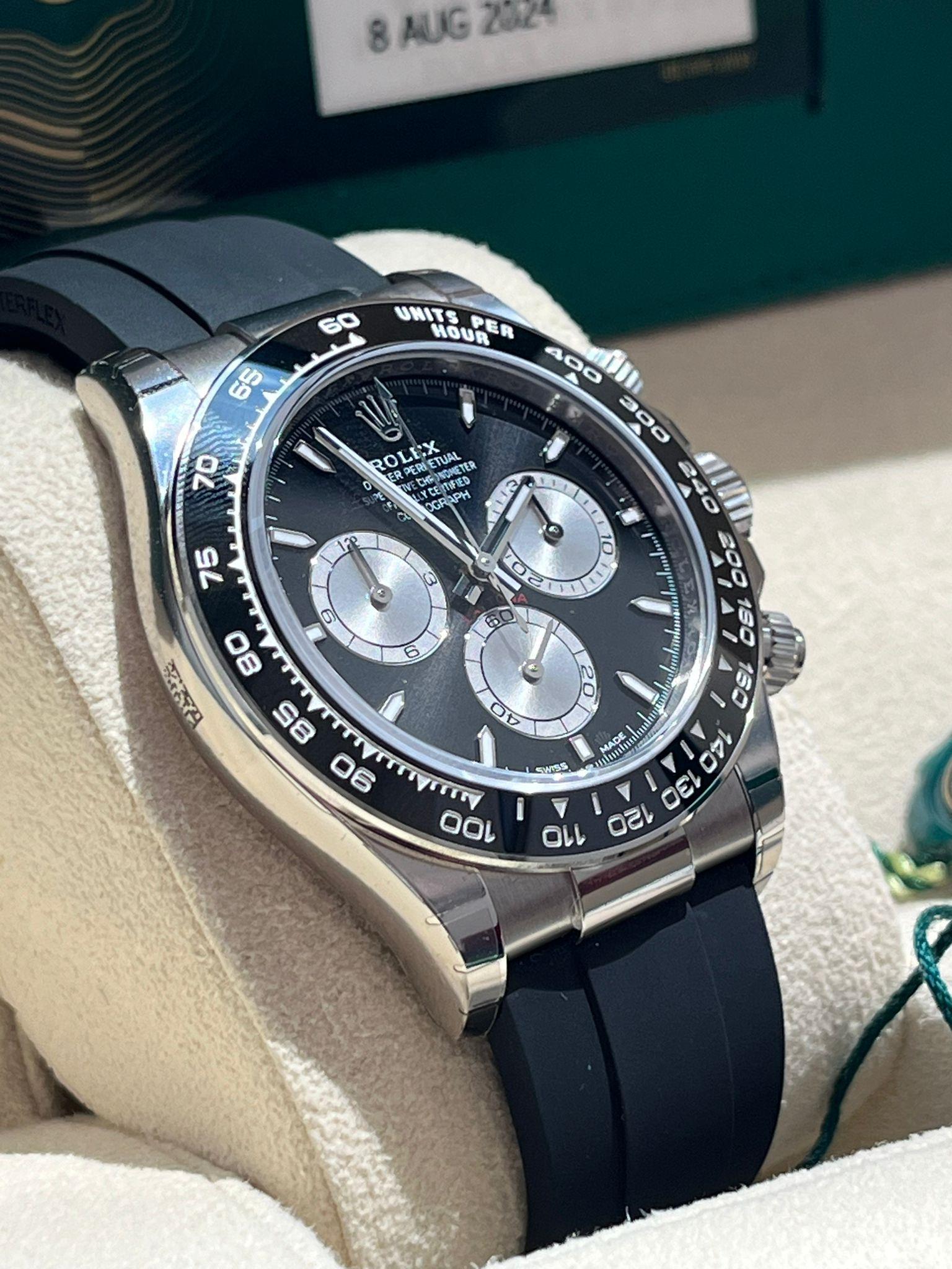 Rolex Cosmograph Daytona White Gold Black Dial Rubber Strap Watch 126519LN 4