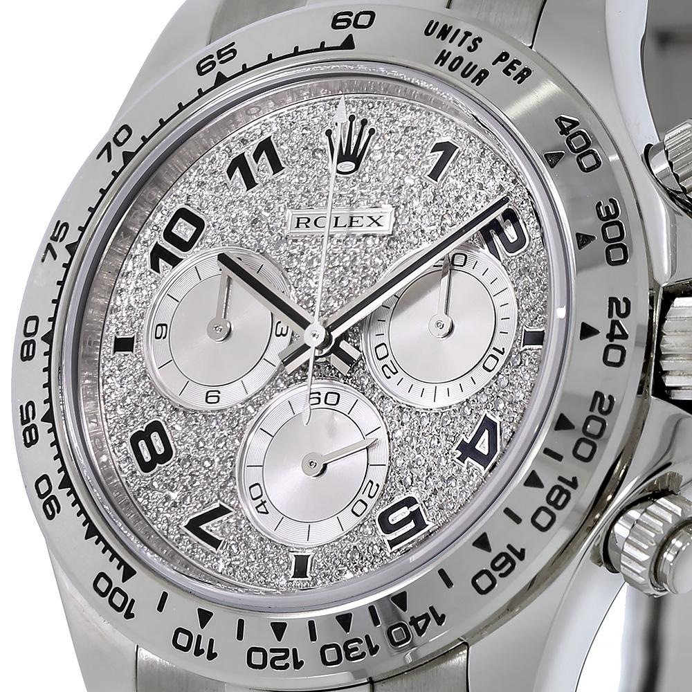 Modern Rolex Cosmograph Daytona White Gold Diamond Pave Arabic Dial Watch 116509 For Sale