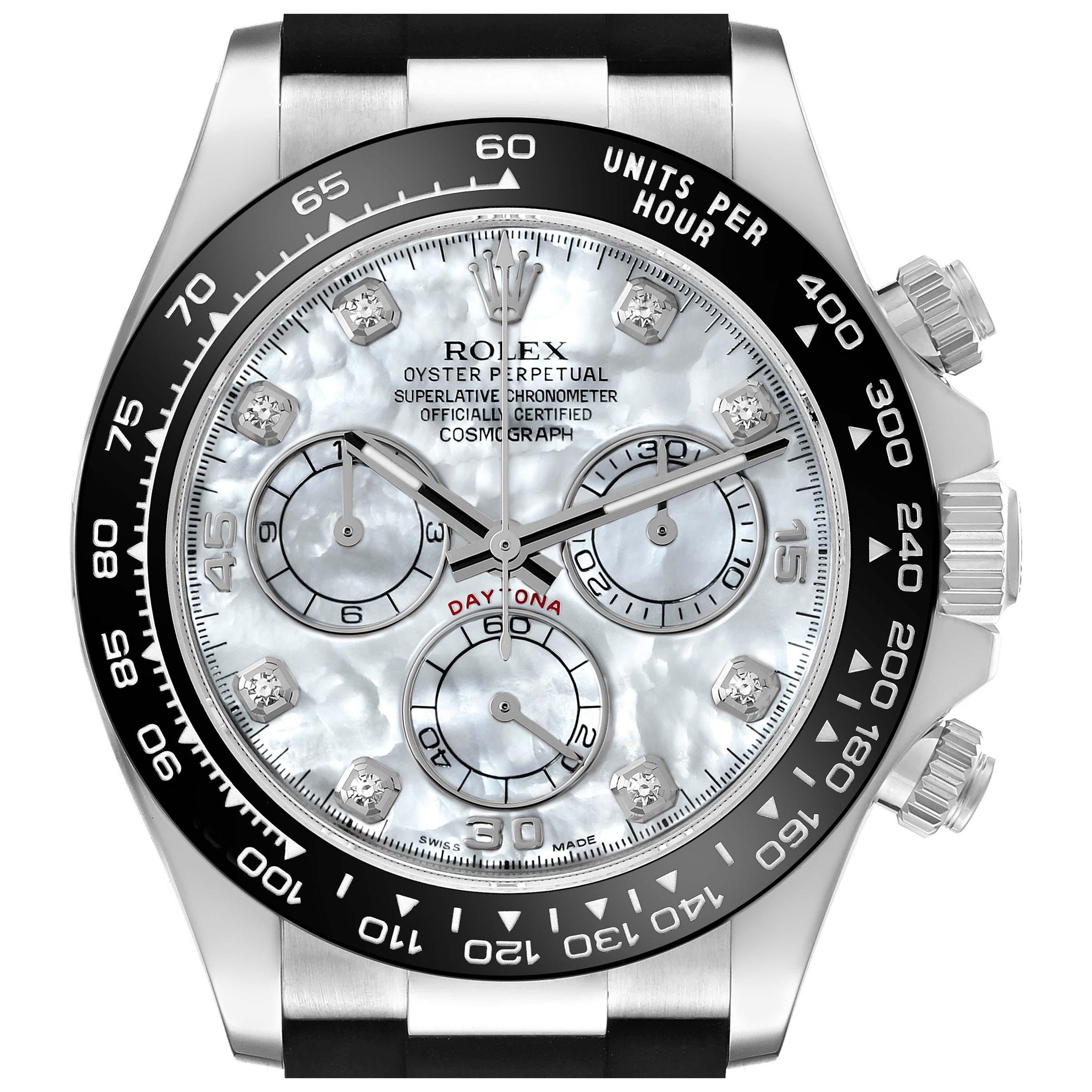 Reloj de caballero Rolex Cosmograph Daytona de oro blanco nacarado con esfera de diamantes