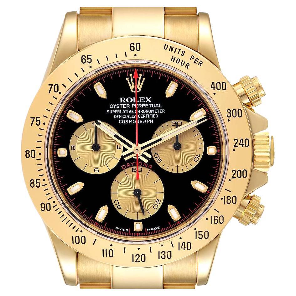 Rolex Cosmograph Daytona Yellow Gold Black Dial Mens Watch 116528 Box Papers