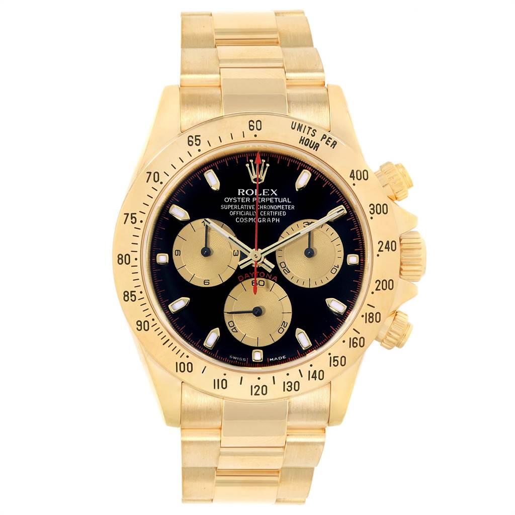 Rolex Cosmograph Daytona Yellow Gold Black Dial Men's Watch 116528 In Excellent Condition For Sale In Atlanta, GA