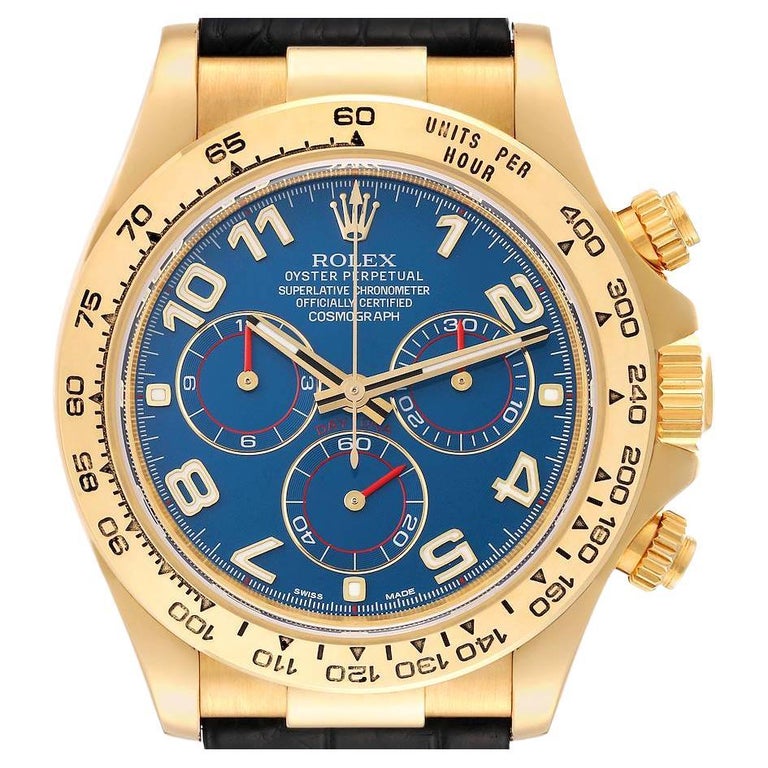 Rolex Cosmograph Daytona Or Jaune Cadran Bleu Montre Homme 116518 En vente  sur 1stDibs