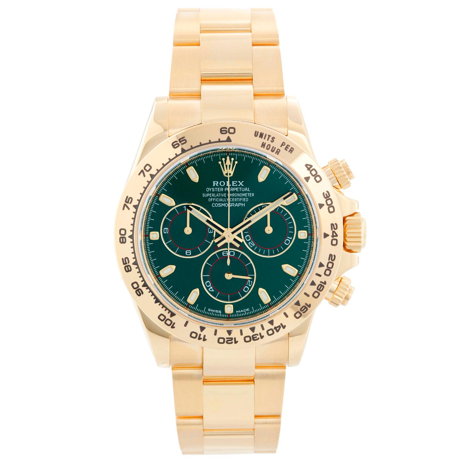 Rolex Cosmograph Daytona Yellow Gold Green Dial Watch 116508 In Excellent Condition In Dallas, TX
