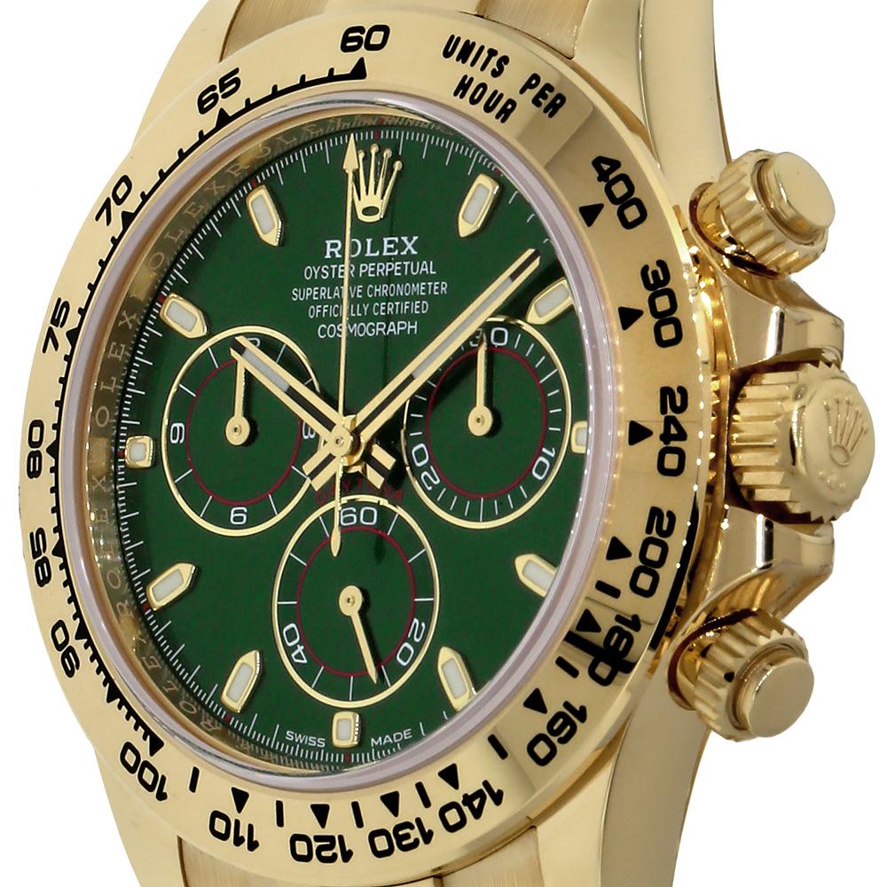 Modern Rolex Cosmograph Daytona Yellow Gold Green Index Dial Watch 116508 For Sale