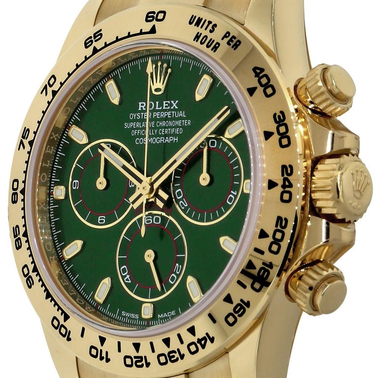 Modern Rolex Cosmograph Daytona Yellow Gold Green Index Dial Watch 116508 For Sale