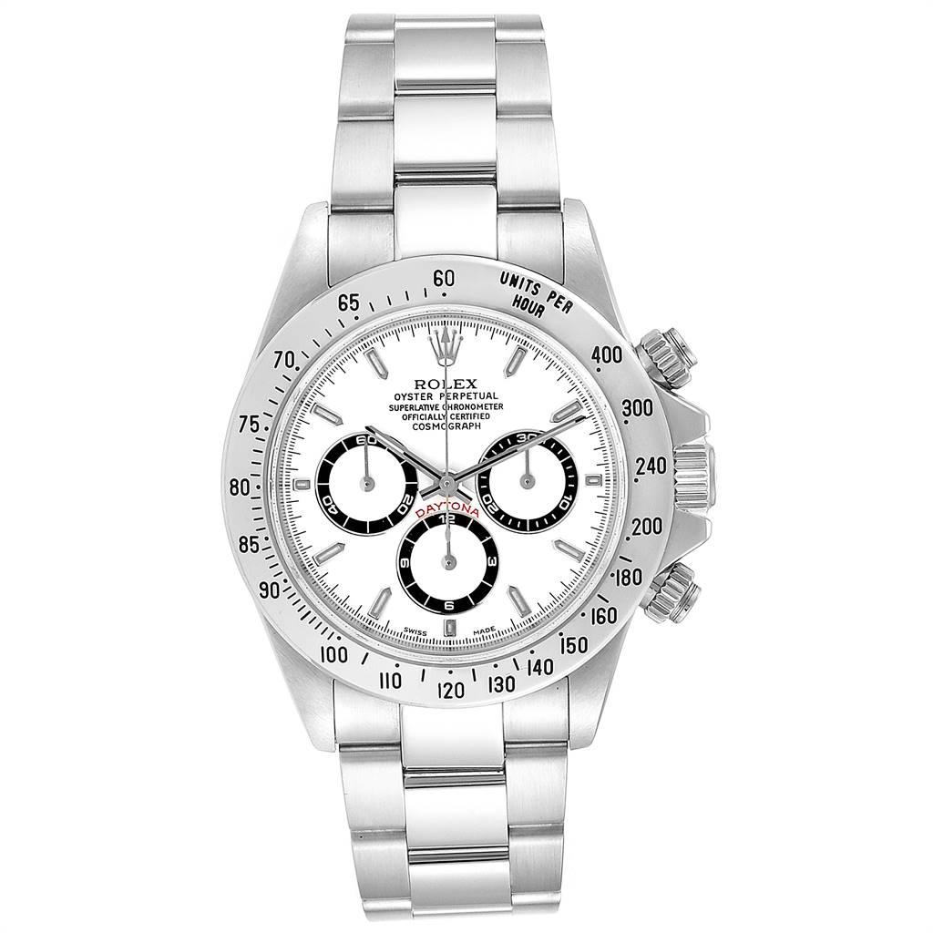 Rolex Cosmograph Daytona Zenith Movement Mens Watch 16520 Box . Automatic self-winding chronograph Zenith movement. Stainless steel case 40.0 mm in diameter. Screw back, screw down crown, two round screw down chronograph buttons in the band.
