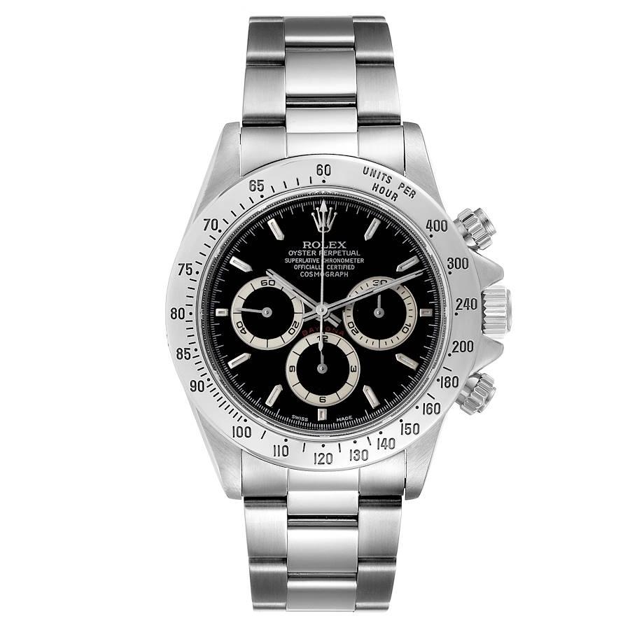 Rolex Cosmograph Daytona Zenith Movement Steel Mens Watch 16520. Zenith automatic self-winding chronograph movement. Stainless steel case 40.0 mm in diameter. Screw back, screw down crown, two round screw down chronograph buttons in the band.