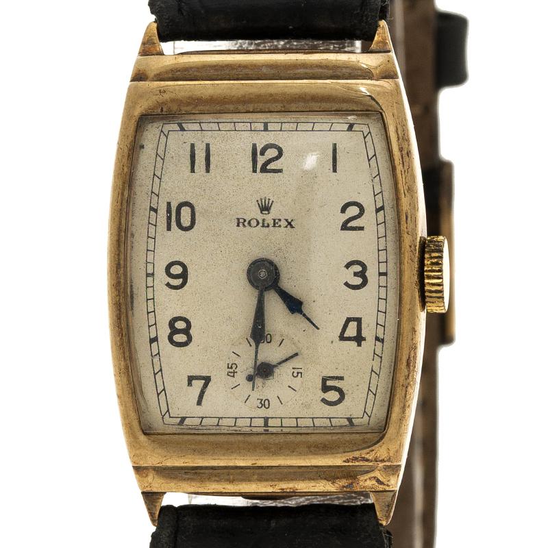 Rolex Cream 9K Yellow Gold Vintage Women's Wristwatch 21 mm (Zeitgenössisch)