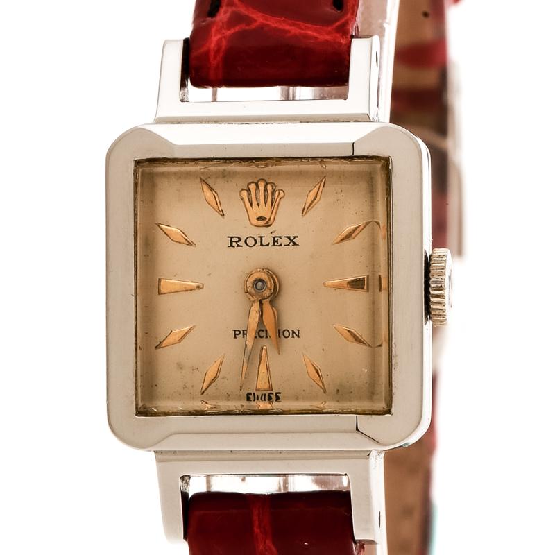 Contemporary Rolex Cream Stainless Steel Vintage Precision 9158 Women's Wristwatch 17 mm