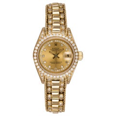 Used Rolex Crown Collection Ladies Datejust President 18 Karat Gold Diamond 69238