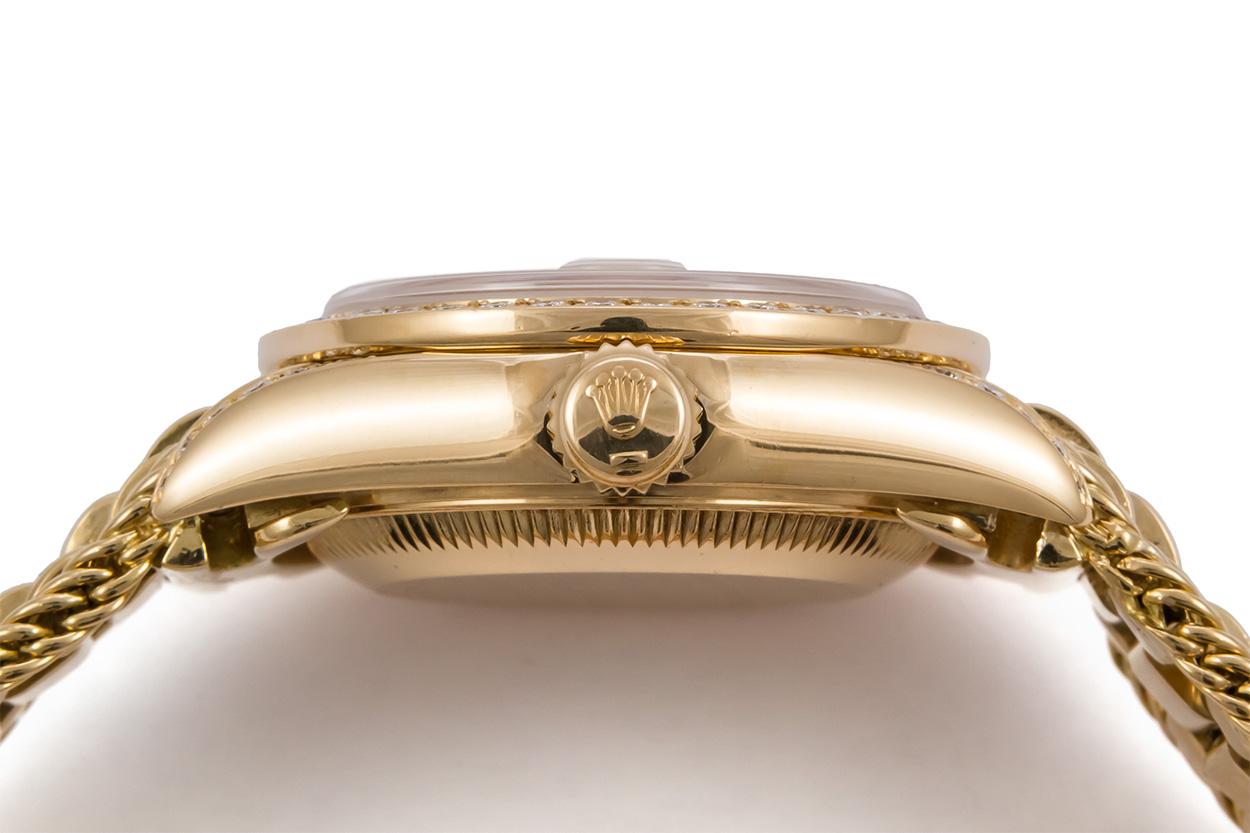 Round Cut Rolex Crown Collection Ladies Datejust President 18 Karat Gold Diamond 69238