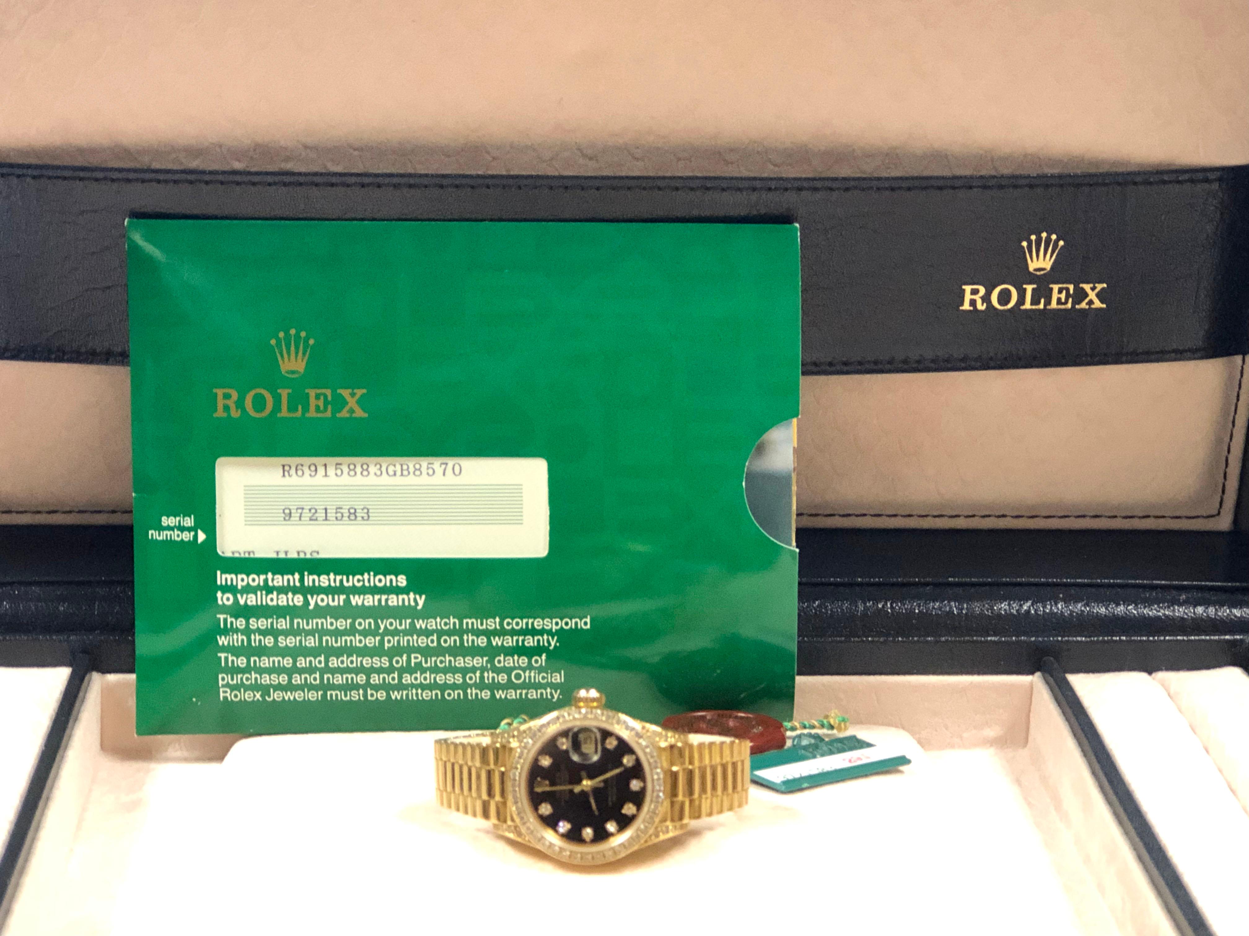 Rolex Crown Collection Presidential Ladies Yellow Gold and Diamonds  Wrist Watch In Excellent Condition In Chicago, IL