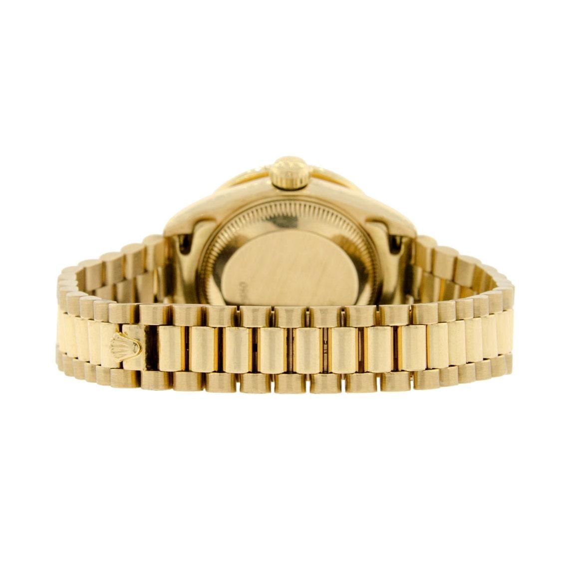 Contemporary Rolex Custom President Ladies Gold Watch Dial & Diamonds 18 Karat Gold For Sale