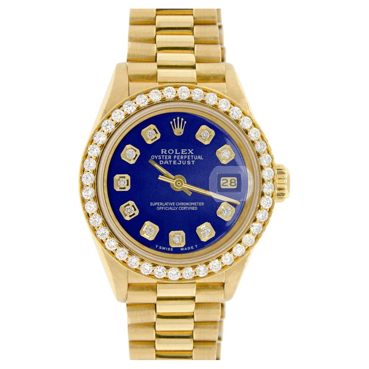 Rolex Custom President Ladies Gold Watch Dial & Diamonds 18 Karat Gold For Sale