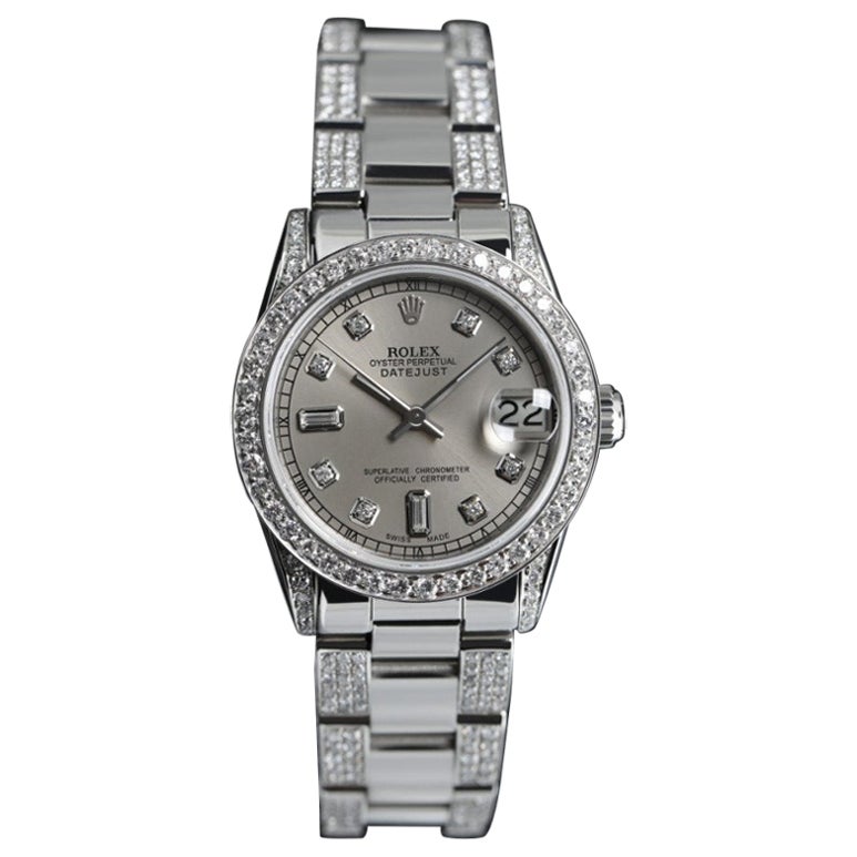 Rolex Datejust S / S Oyster Perpetual Grigio Scuro Lato Diamante + Lunetta & Anse