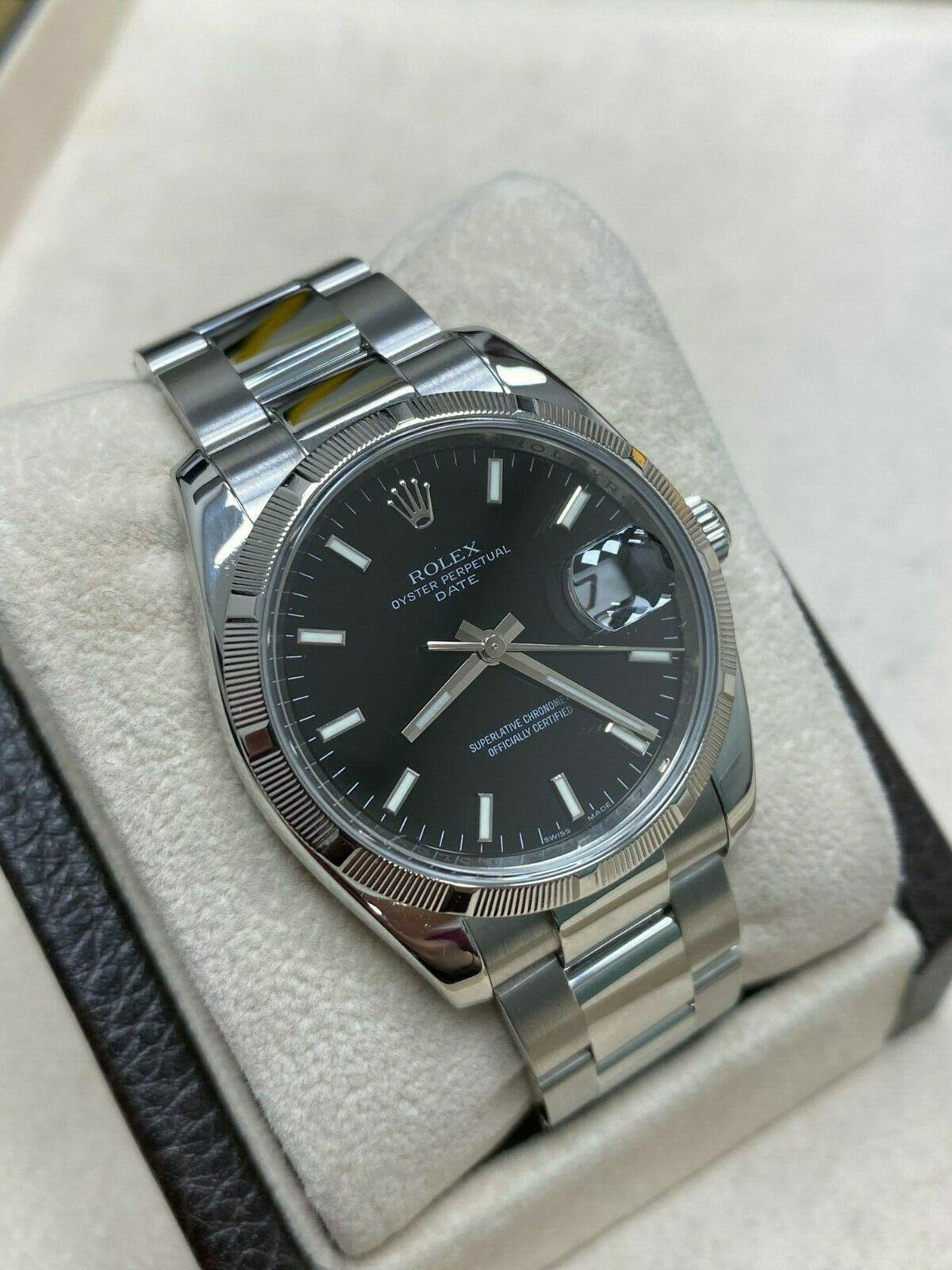 Rolex Date 115210 Black Dial Stainless Steel Box Papers, 2011 In Excellent Condition In San Diego, CA