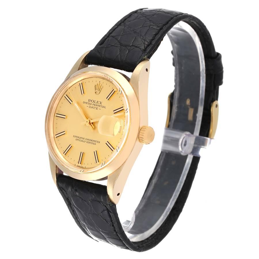 Rolex Date 14k Yellow Gold Champagne Dial Vintage Mens Watch 15007 In Good Condition For Sale In Atlanta, GA