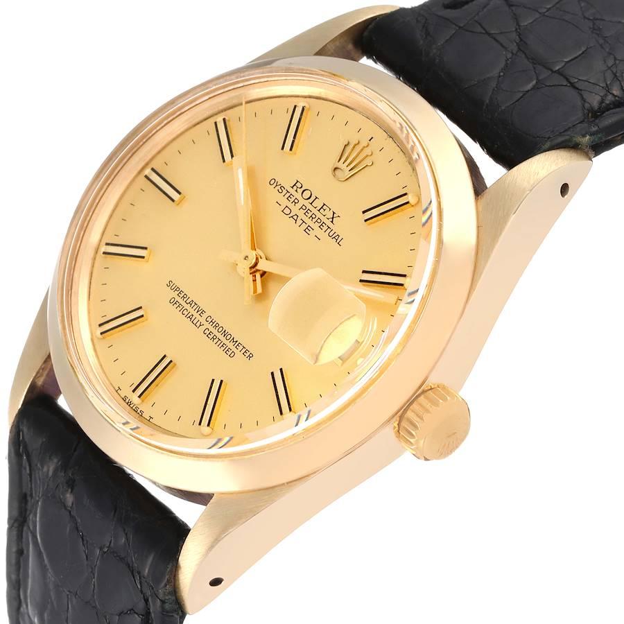 Men's Rolex Date 14k Yellow Gold Champagne Dial Vintage Mens Watch 15007 For Sale