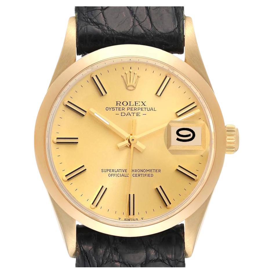 Rolex Date 14k Yellow Gold Champagne Dial Vintage Mens Watch 15007 For Sale
