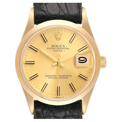 Rolex Date 14k Yellow Gold Champagne Dial Vintage Mens Watch 15007