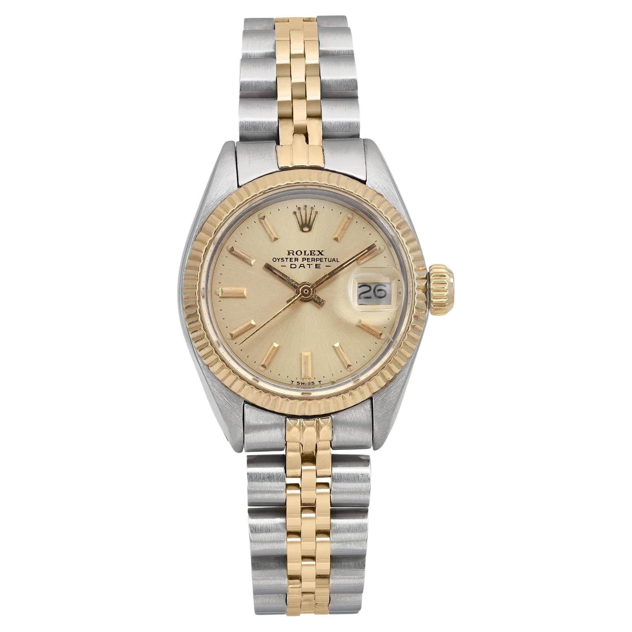 Rolex Date 14K Yellow Gold Steel Champagne Dial Automatic Ladies Watch 6917 