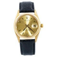 Rolex Date 1500 18k Gold Automatic Champagne Dial Leather Band