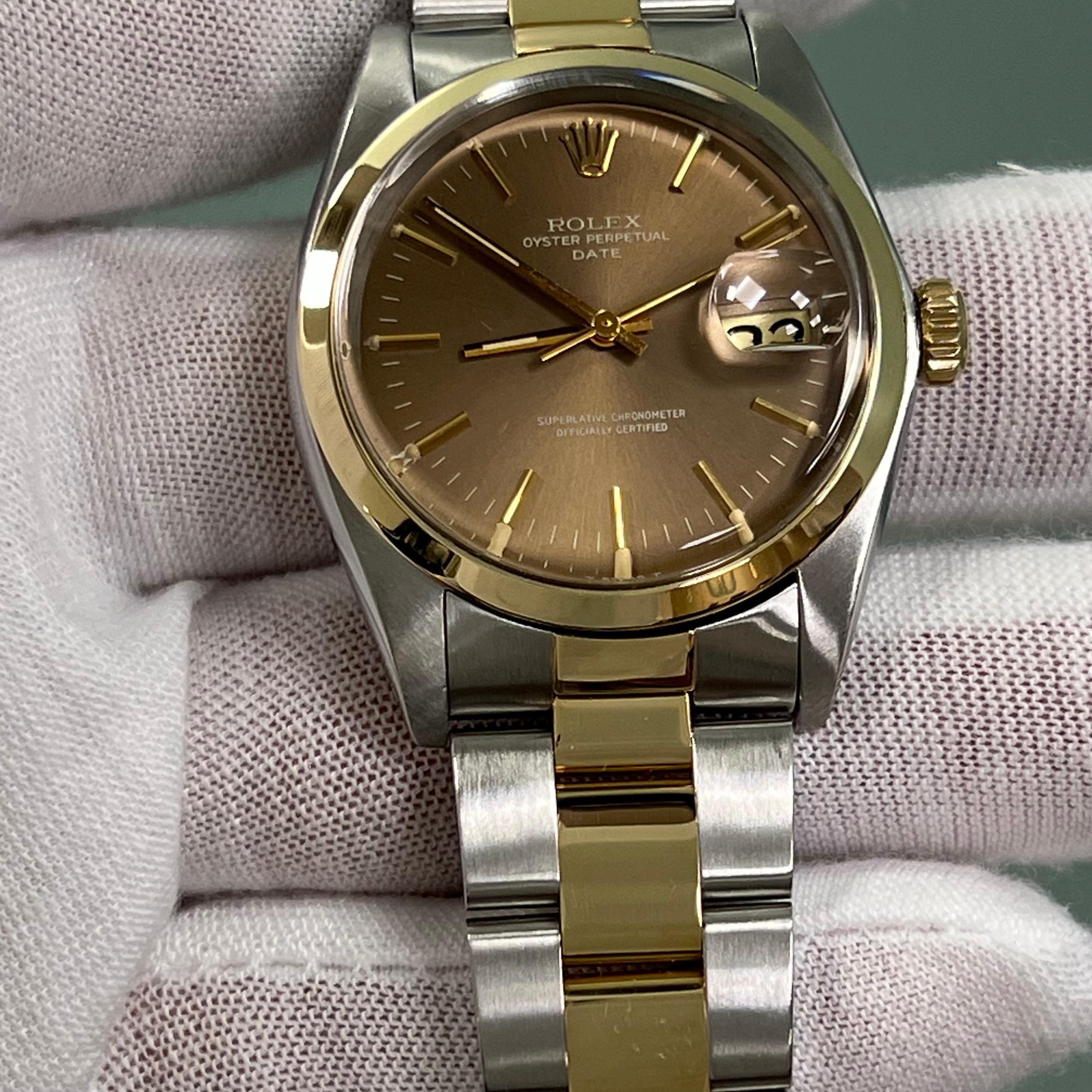 Rolex Date 1500 Braunes Zifferblatt 18K Gelbgold Edelstahl 34mm 9
