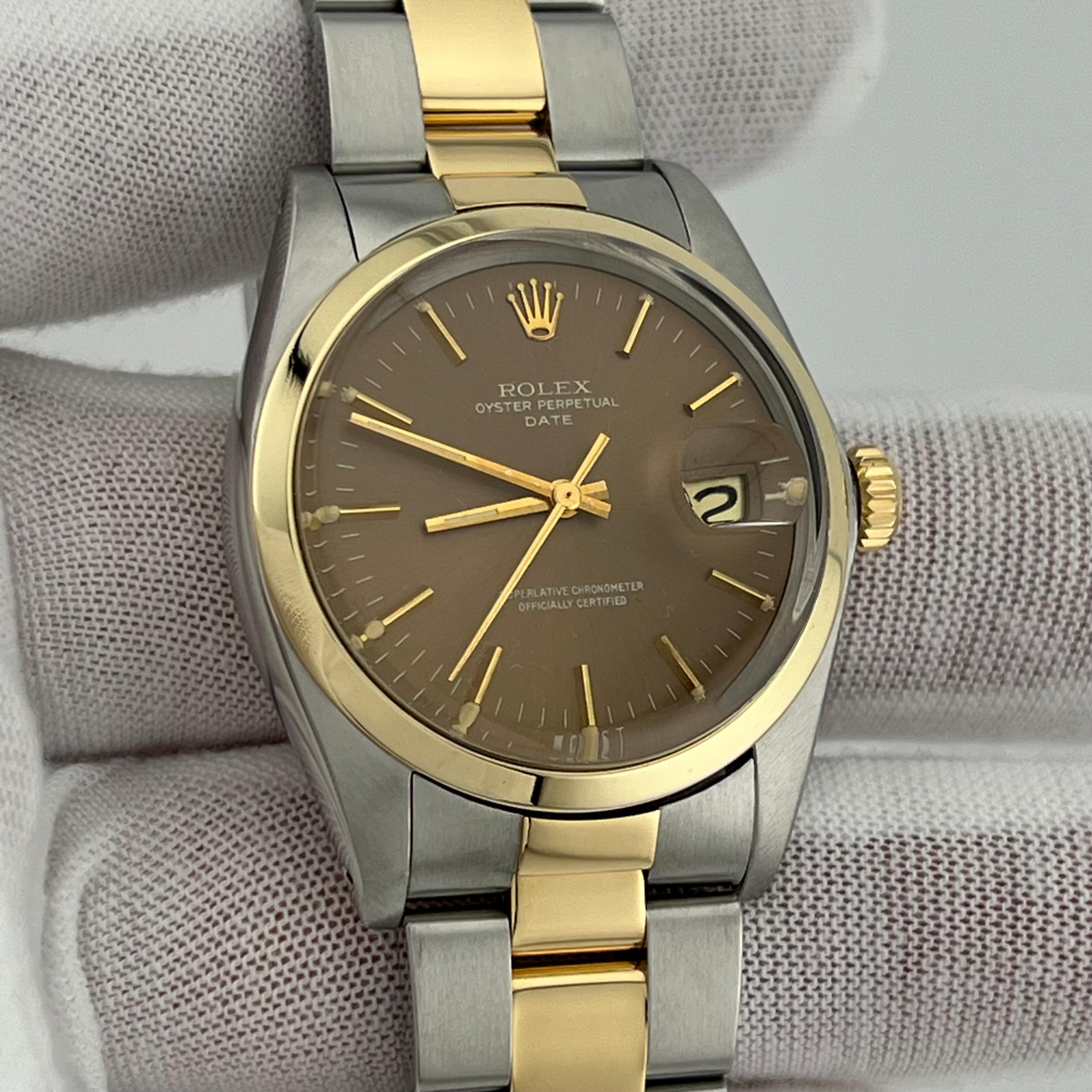 Rolex Date 1500 Braunes Zifferblatt 18K Gelbgold Edelstahl 34mm Herren