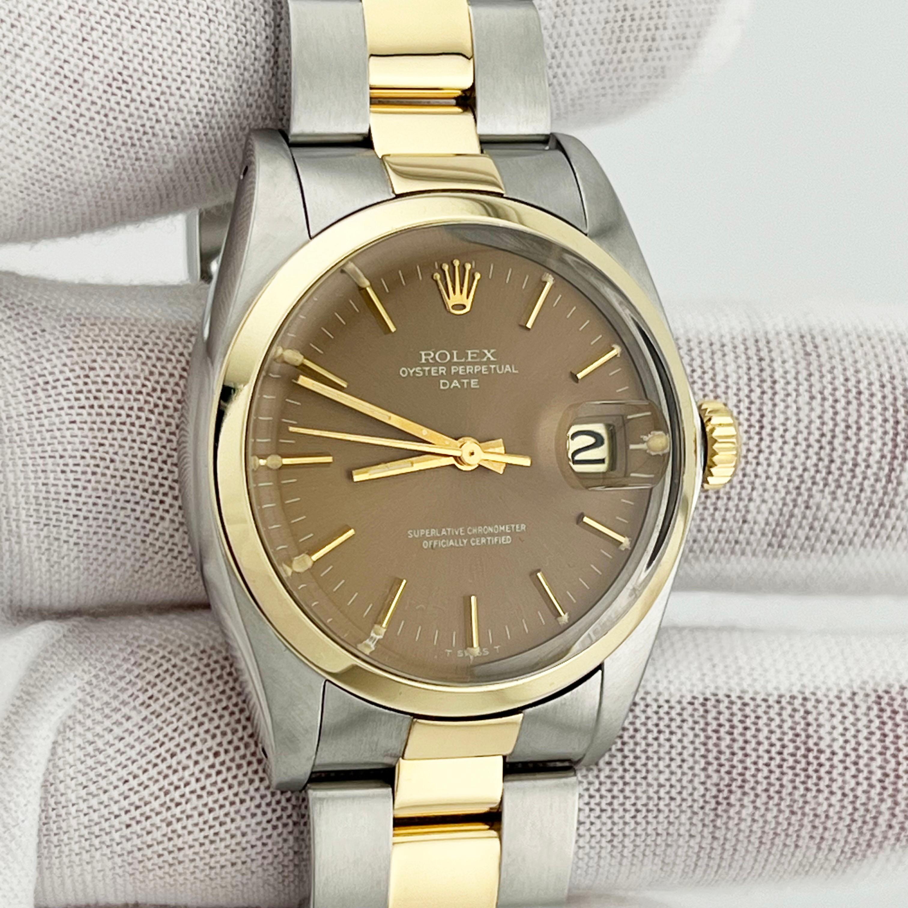Rolex Date 1500 Braunes Zifferblatt 18K Gelbgold Edelstahl 34mm 1