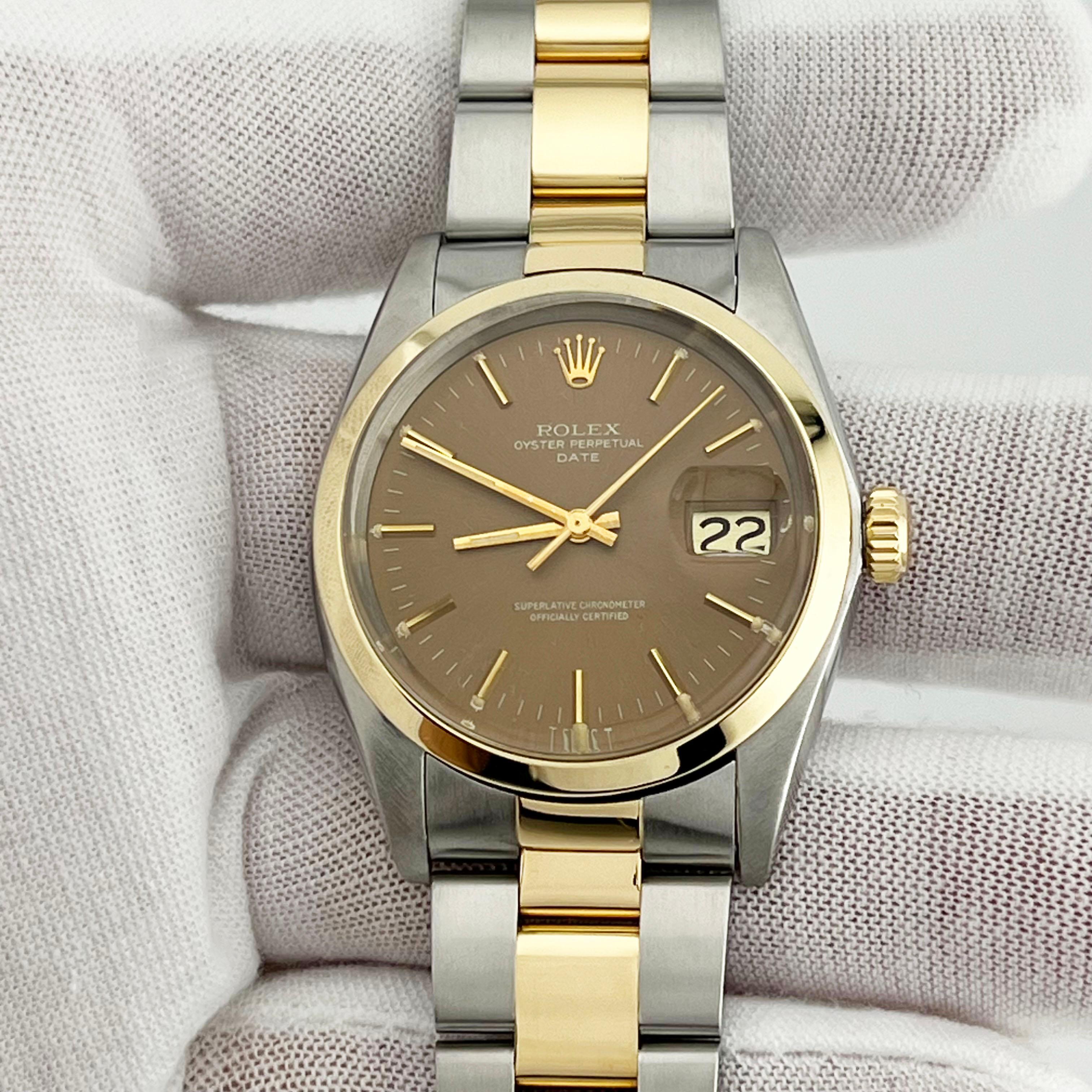 Rolex Date 1500 Braunes Zifferblatt 18K Gelbgold Edelstahl 34mm 2