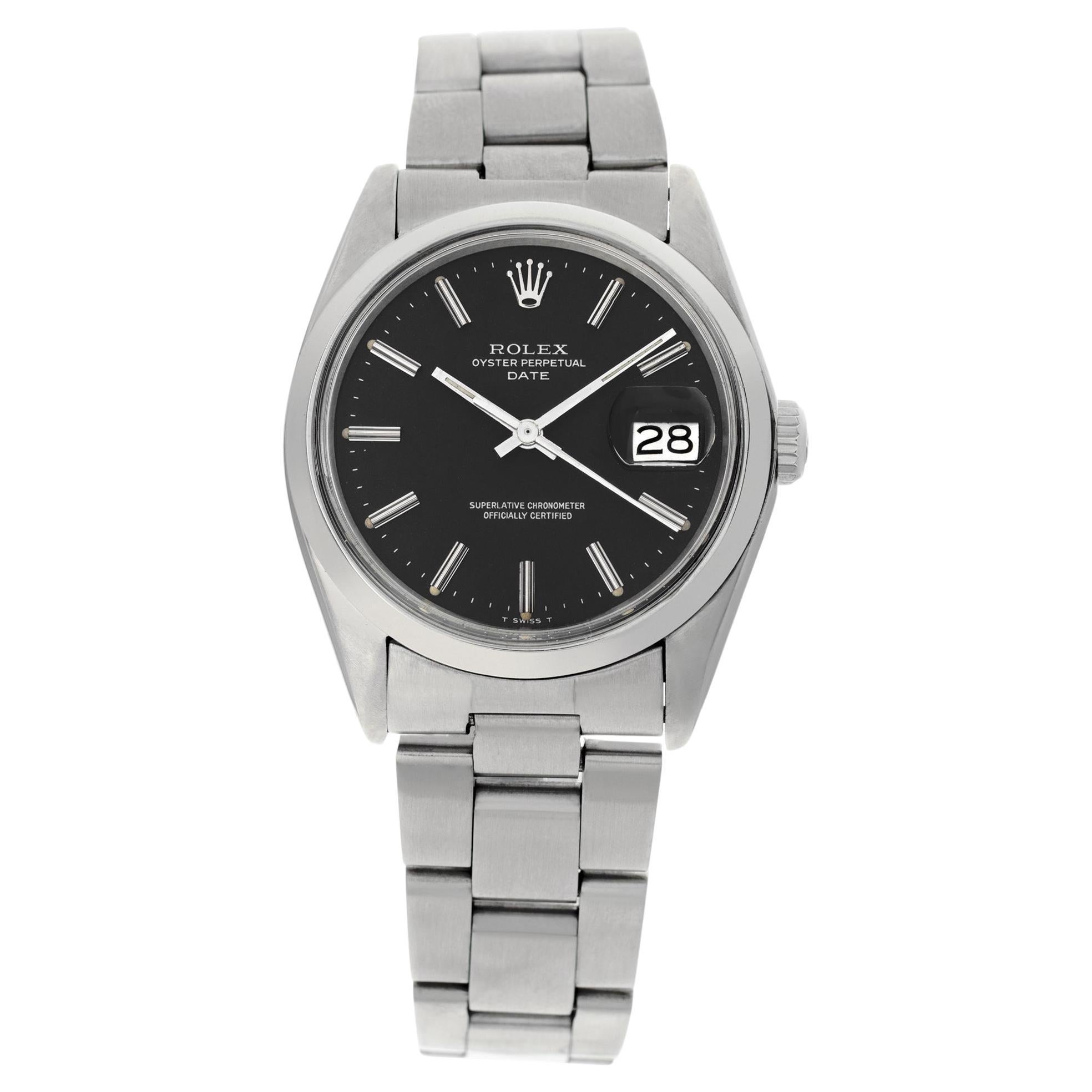 Rolex Date 1500 in Stainless Steel with a Black dial 34mm Automatic watch For Sale