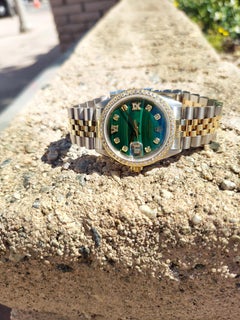 Rolex Unisex Date 1500 Two-Tone 34mm Malachite Diamond Roman jubilee