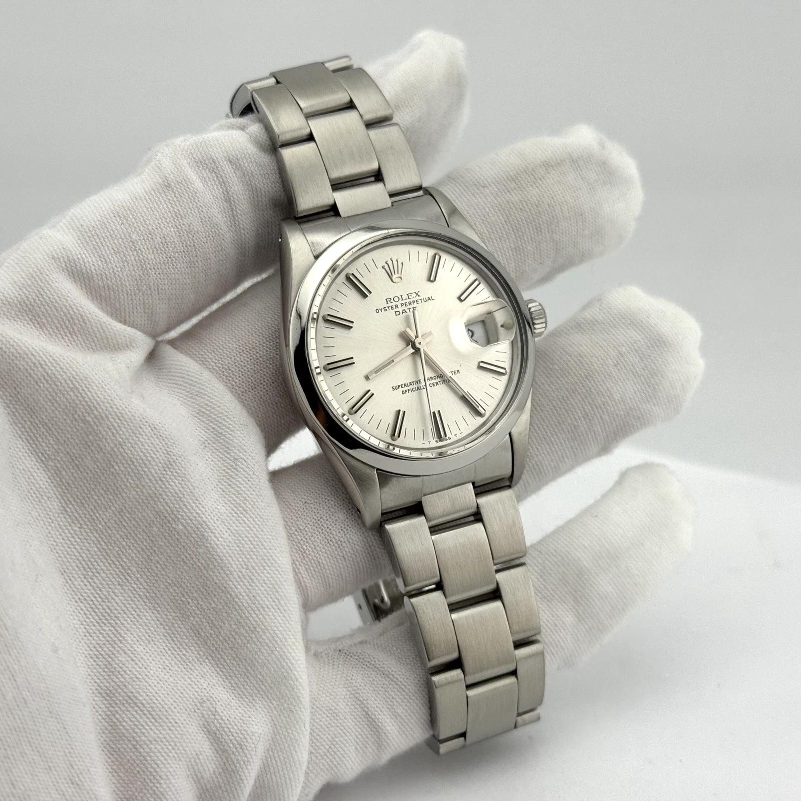 Rolex Date 15000 34mm Stainless Steel Silver Dial Service Card For Sale 8