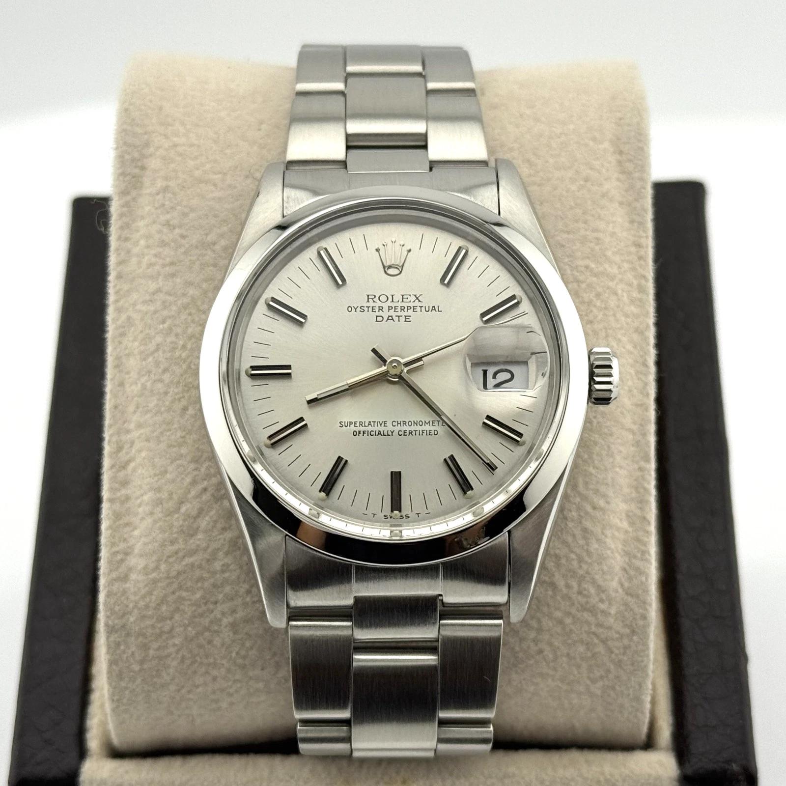 Rolex Date 15000 34mm Stainless Steel Silver Dial Service Card For Sale 1