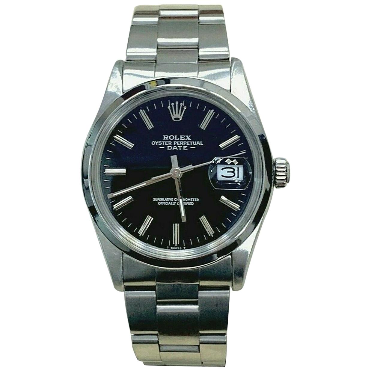 Rolex Date 15000 Black Dial Stainless Steel Mint Band