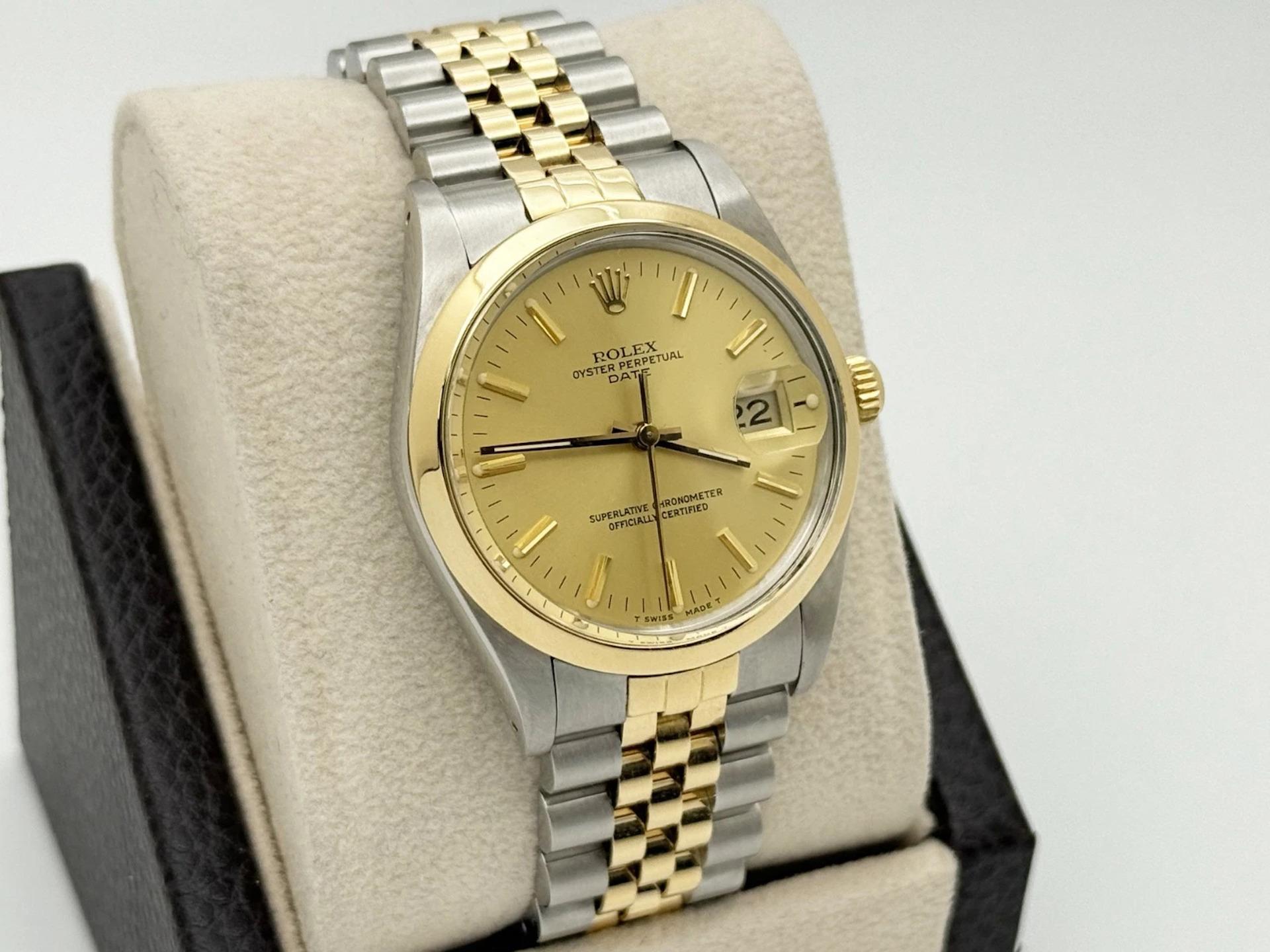 Rolex Date 15003 34mm Cadran Champagne Or jaune 18k Acier inoxydable Jubilé en vente 2