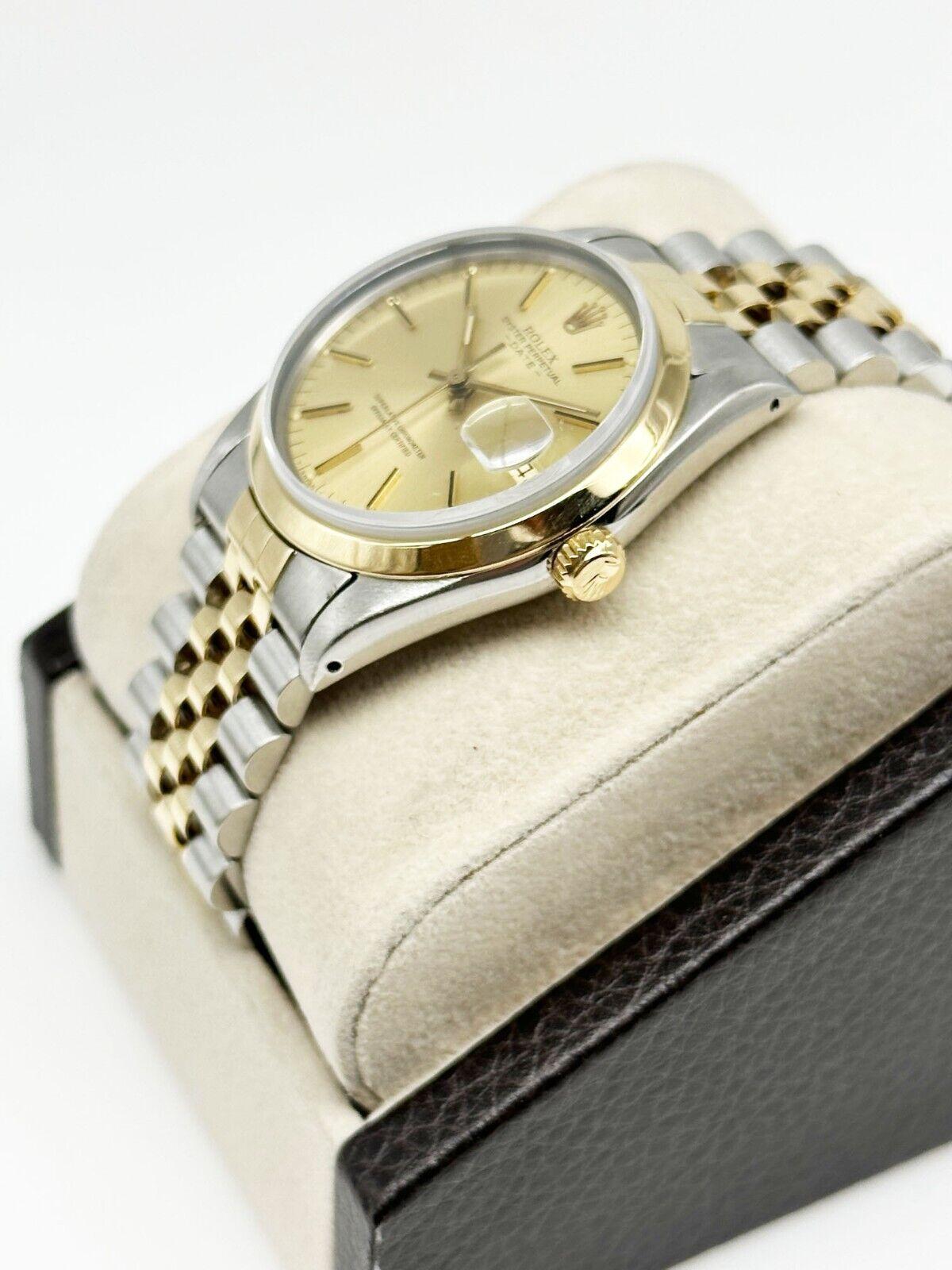 Rolex Date 15003 Champagne Dial 18K Yellow Gold Stainless Steel In Excellent Condition For Sale In San Diego, CA