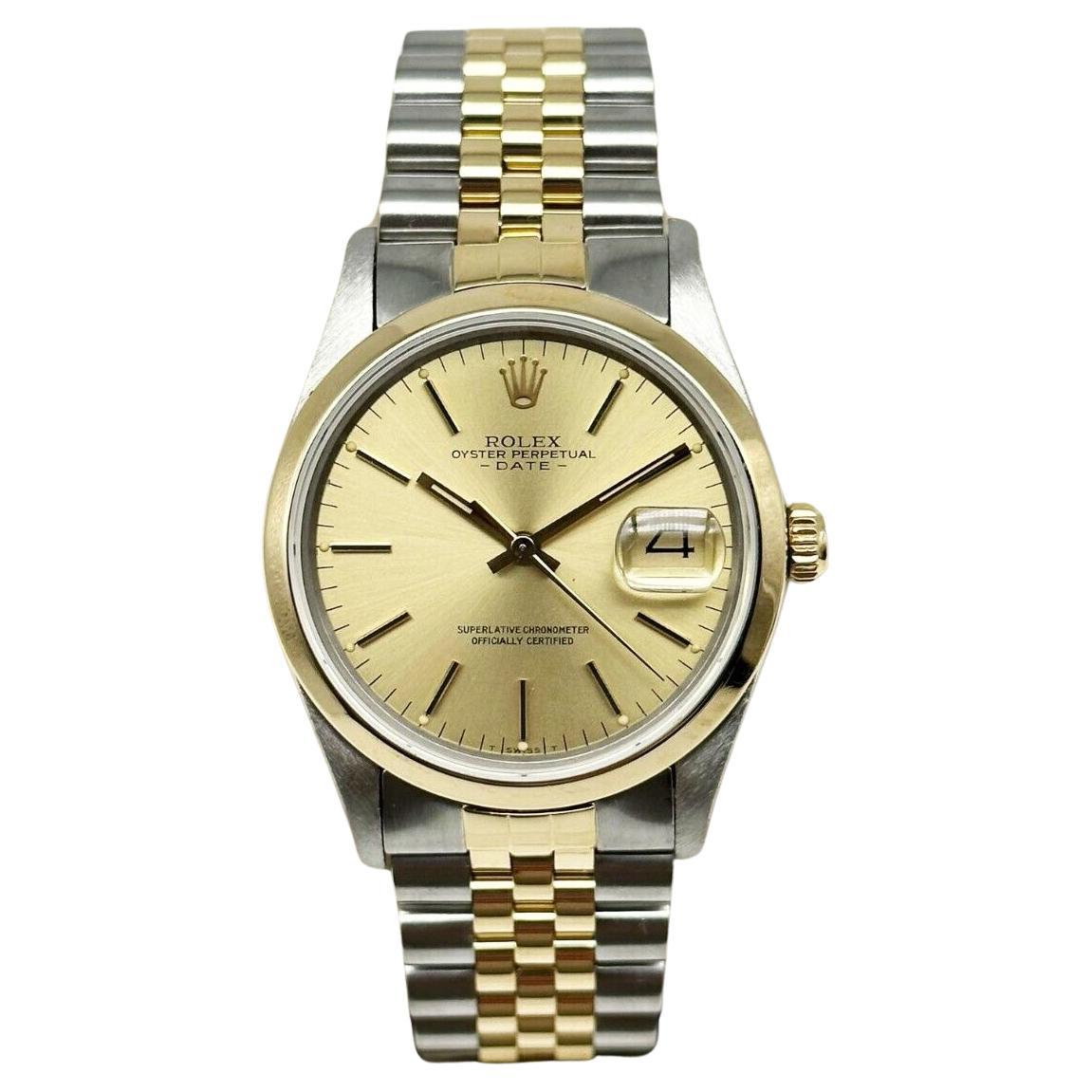 Rolex Date 15003 Champagne Dial 18K Yellow Gold Stainless Steel For Sale