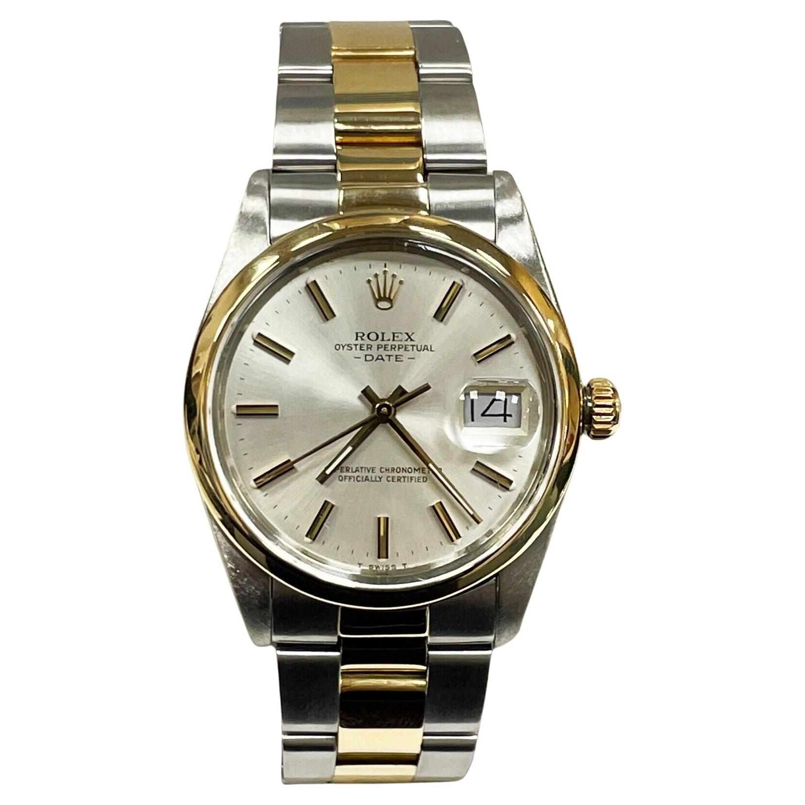 Rolex Date 15003 Silver Dial 18k Yellow Gold Stainless Steel