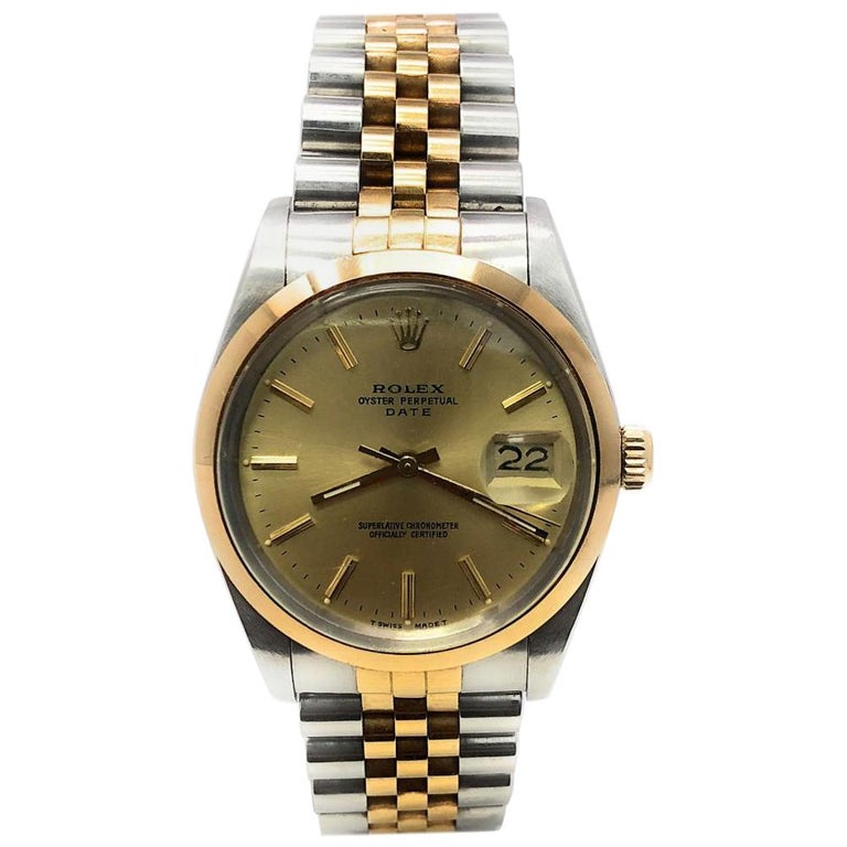 Rolex Date 15003 with Band, Yellow-Gold Bezel and Yellow Dial For Sale ...