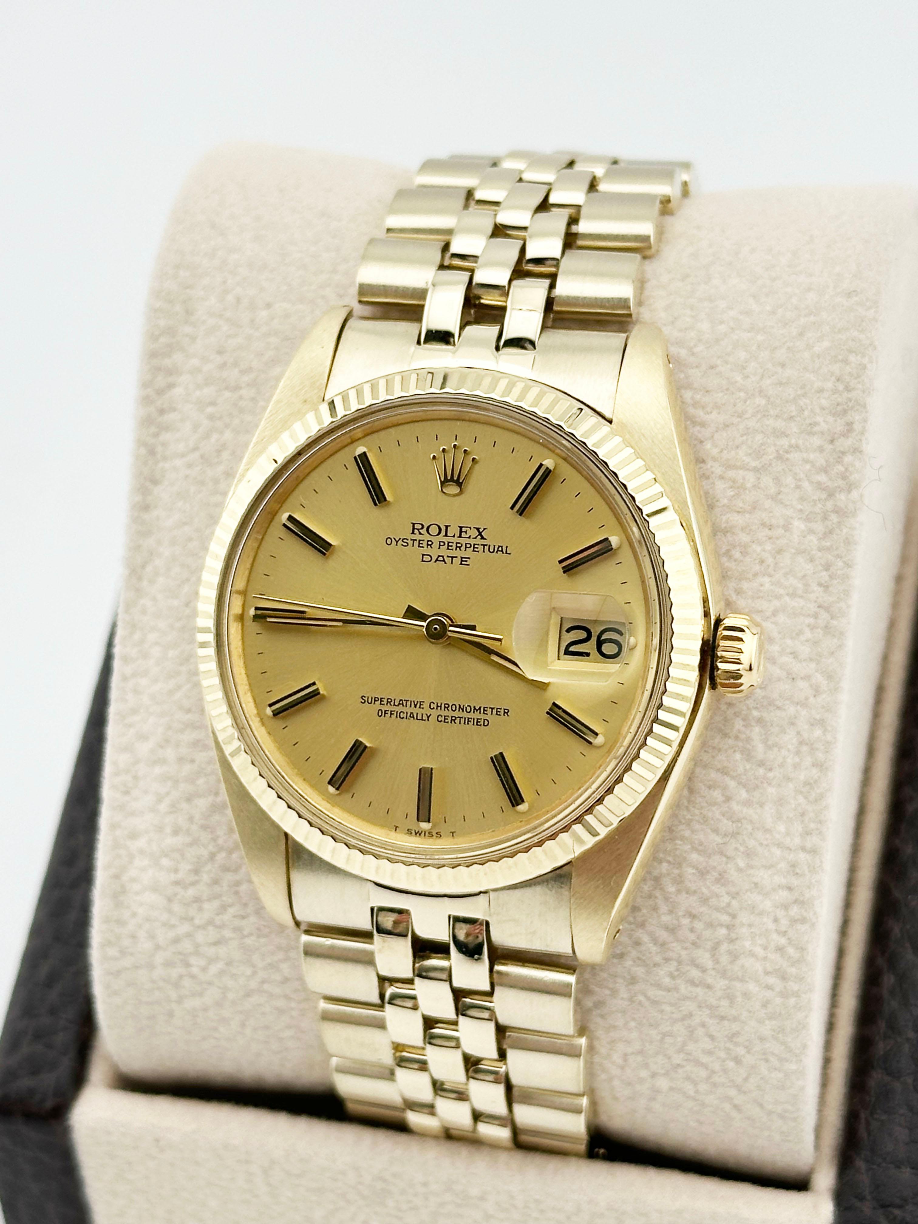 Rolex Date 1503 14K Yellow Gold Jubilee Band 34mm In Excellent Condition In San Diego, CA