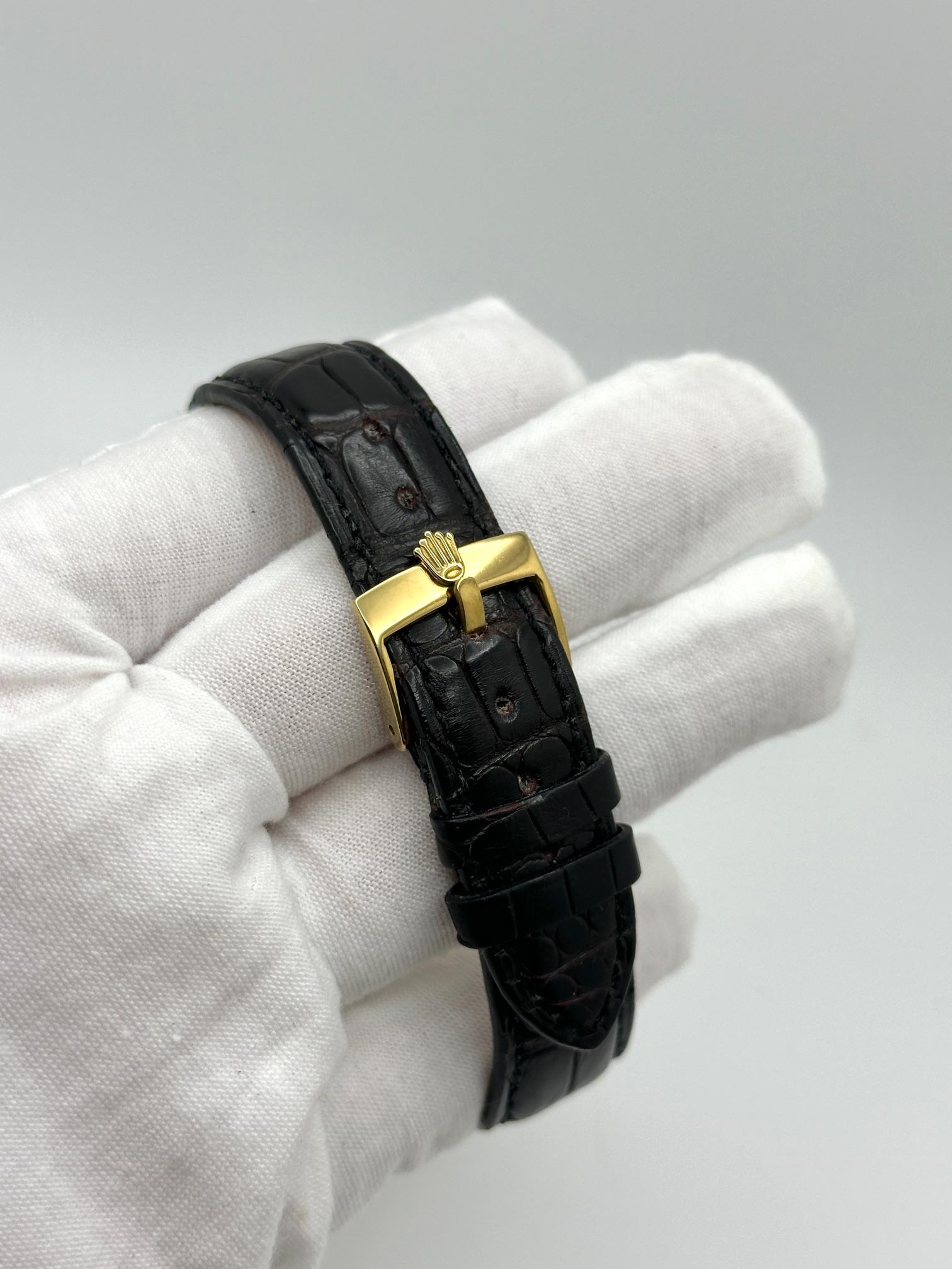 Rolex Date 15037 quadrante champagne cinturino in pelle in oro giallo 14 carati in vendita 1